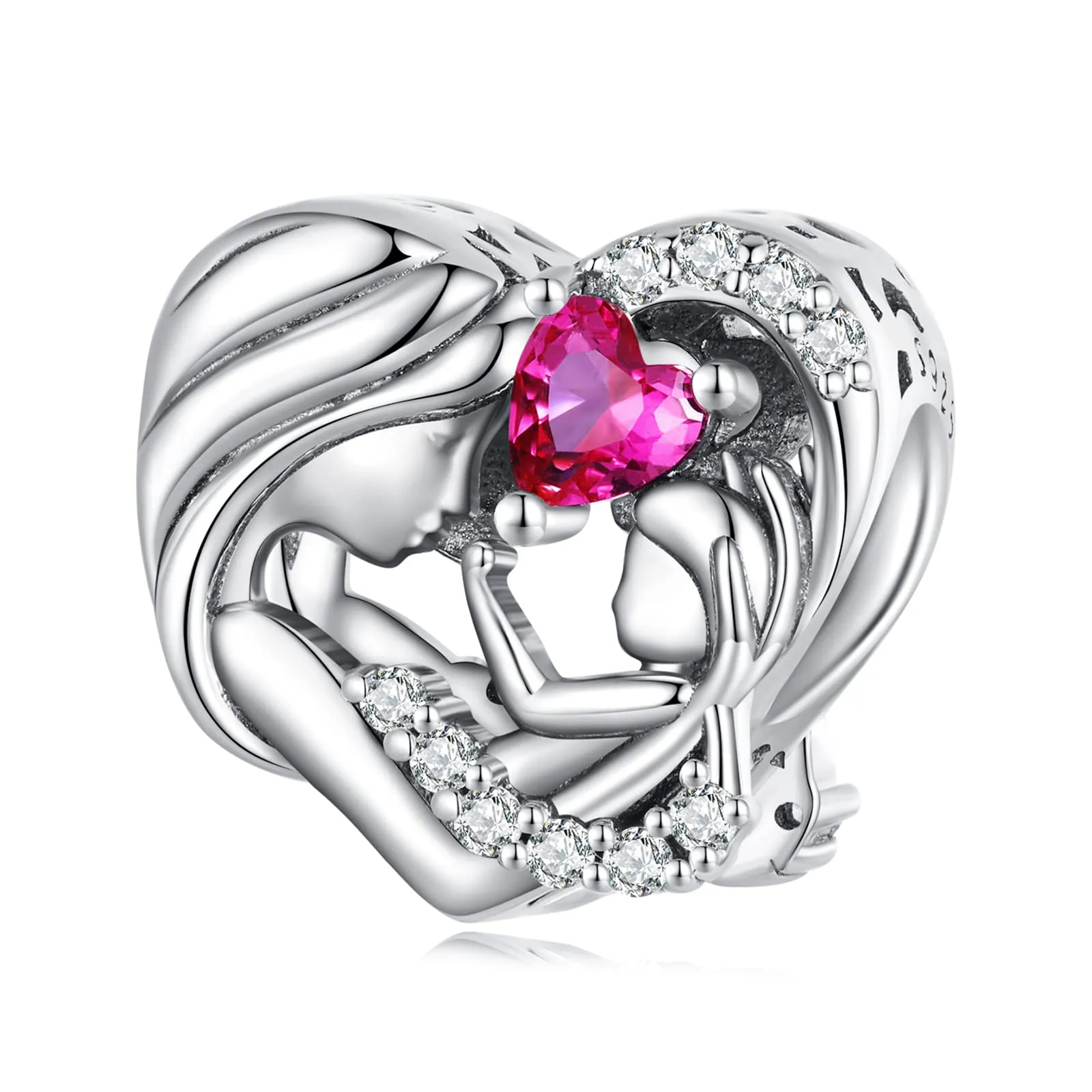 NINGAN Pendente amore in argento 925 per madre e bambino Perline preziose viola lucide adatte per bracciale da donna - immagine 1
