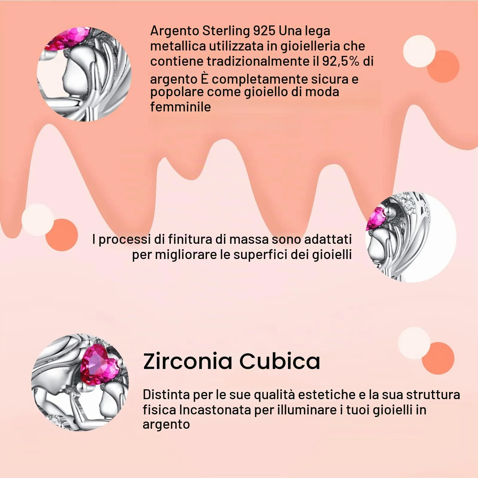 NINGAN Pendente amore in argento 925 per madre e bambino Perline preziose viola lucide adatte per bracciale da donna - immagine 4