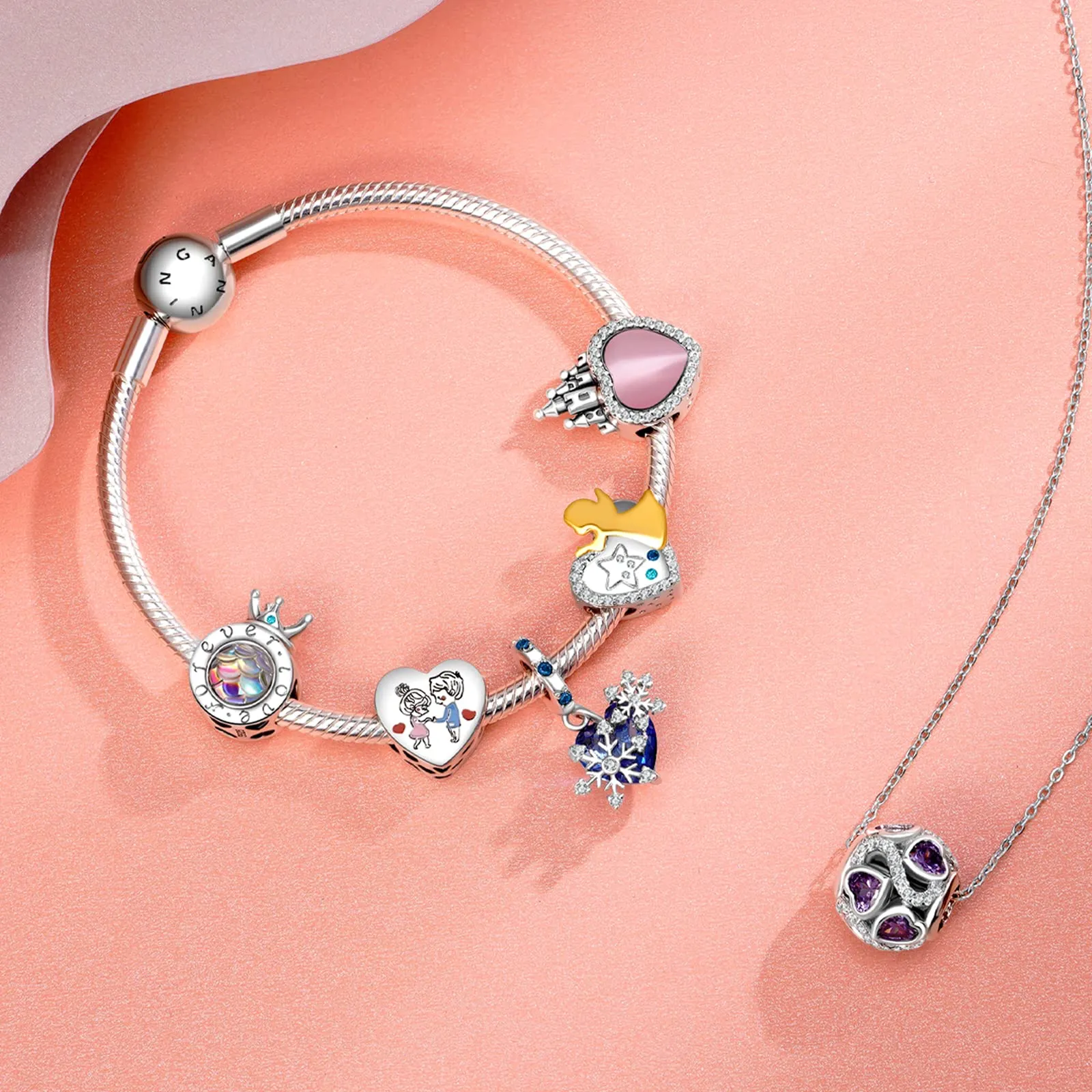 NINGAN Argento 925 Amore infinito - Charm con zirconi viola Perline per bracciali da donna Regali per la famiglia e gli amici - immagine 3