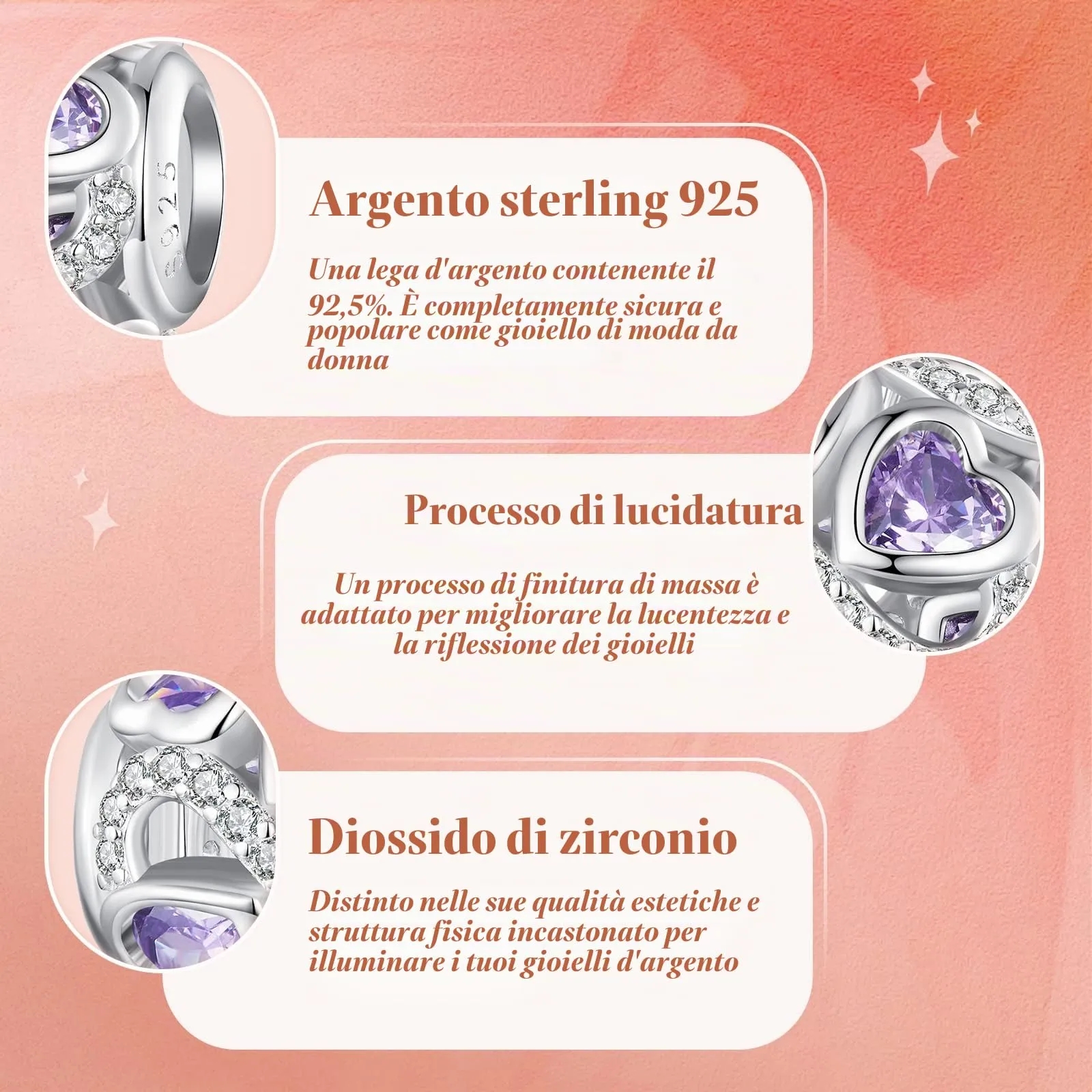 NINGAN Argento 925 Amore infinito - Charm con zirconi viola Perline per bracciali da donna Regali per la famiglia e gli amici - immagine 4