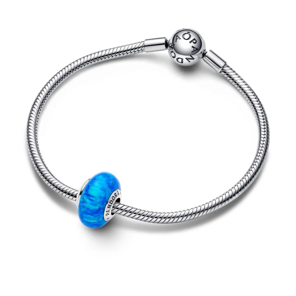 PANDORA Orecchini a bottone Moments con cuore in argento Sterling con opale verde blu creato in laboratorio - immagine 3