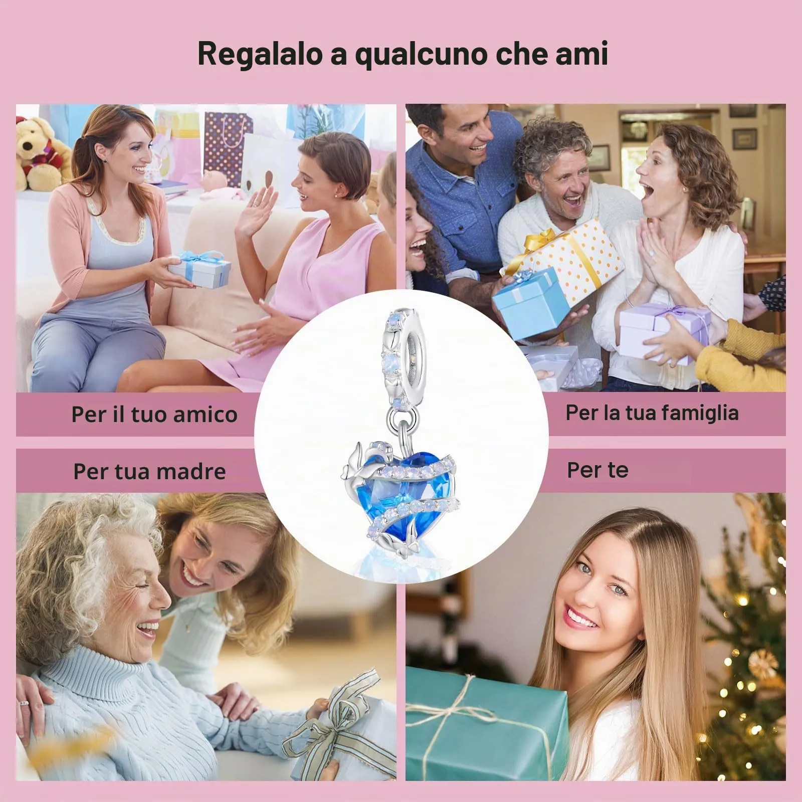 NINGAN 925 Ciondolo A Forma Di Cuore Incantato In Argento Sterling Perline Blu Scintillanti Strass Opalino Adatto Per Le Donne Bracciale Collana - immagine 6