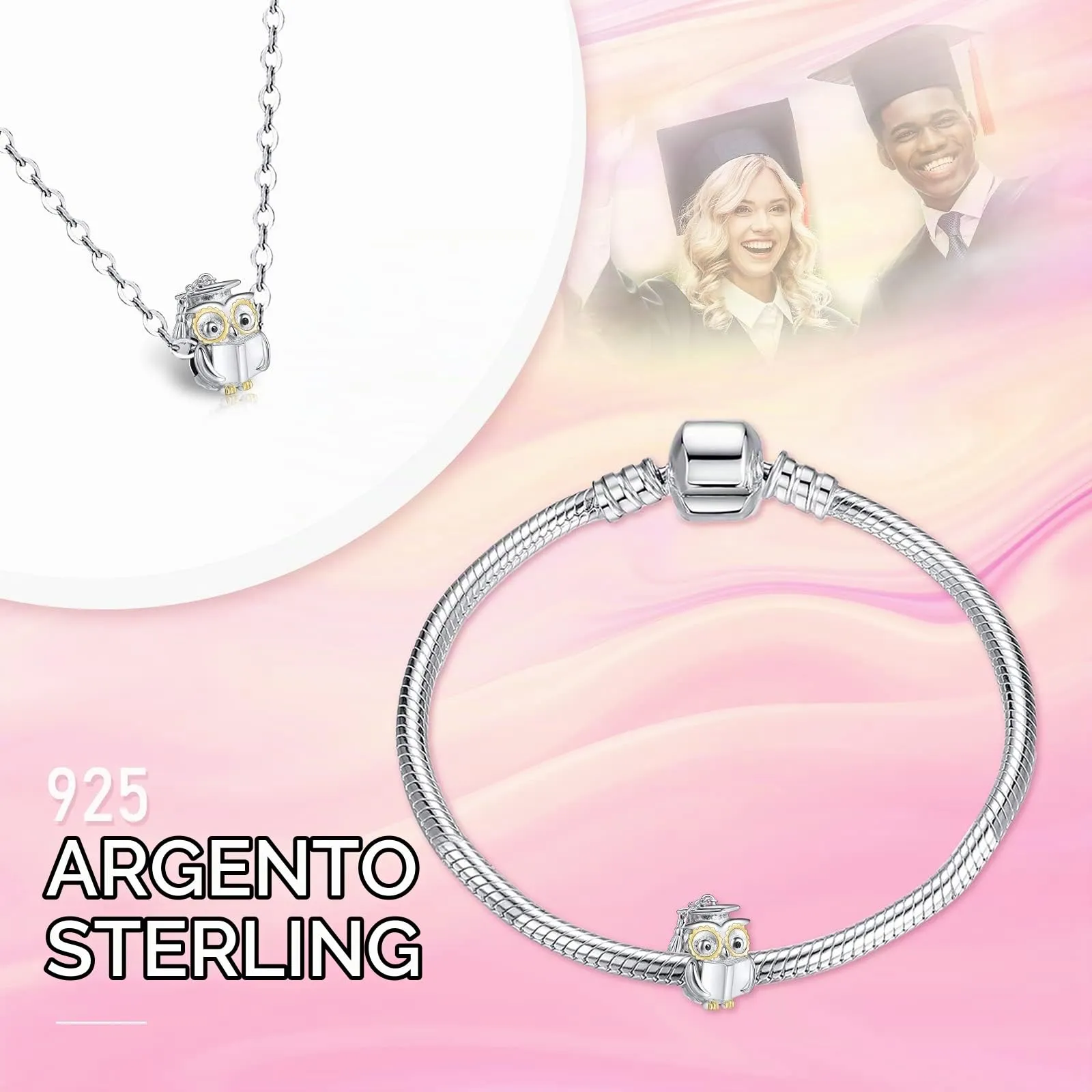 NINGAN Dr. Owl 925 Perline in argento sterling Stagione di laurea Regalo di laurea per donne Perline Bracciale anniversario Regalo anniversario - immagine 6