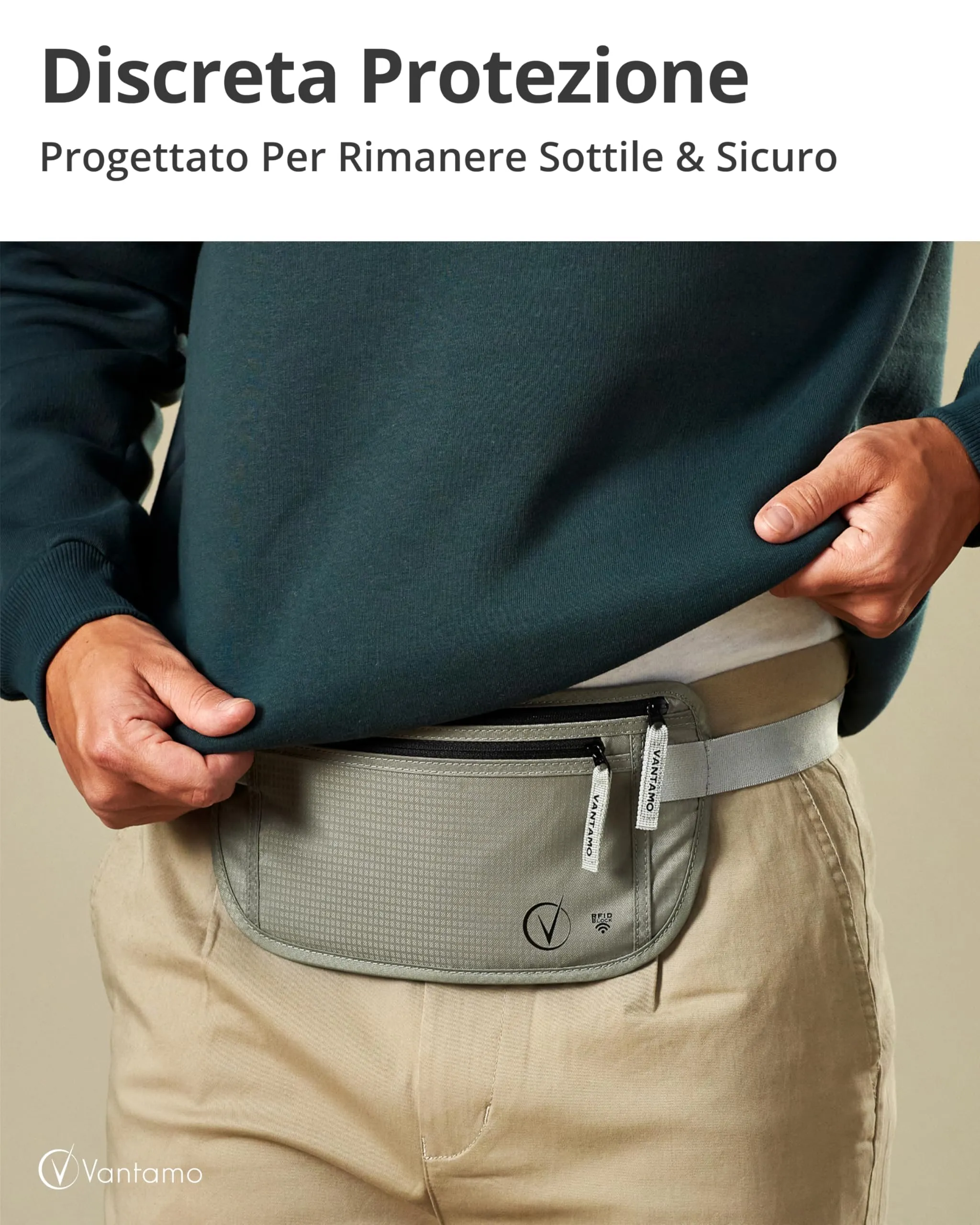 Cintura per soldi da viaggio nascosta, portafoglio con protezione RFID, adatta per passaporto e telefono con custodia - immagine 2