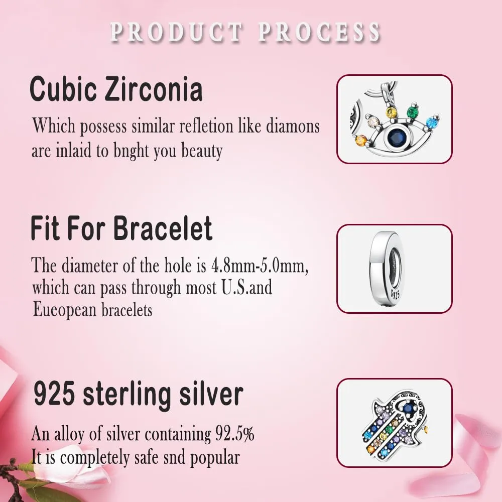LNQOBU Ciondolo con Charm Argento Sterling 925 Fatima's Hand Dangle Charm Compatibile con Pandora e Europei Bracciale Collane da Donna（Fornito con una Perlina） - immagine 5