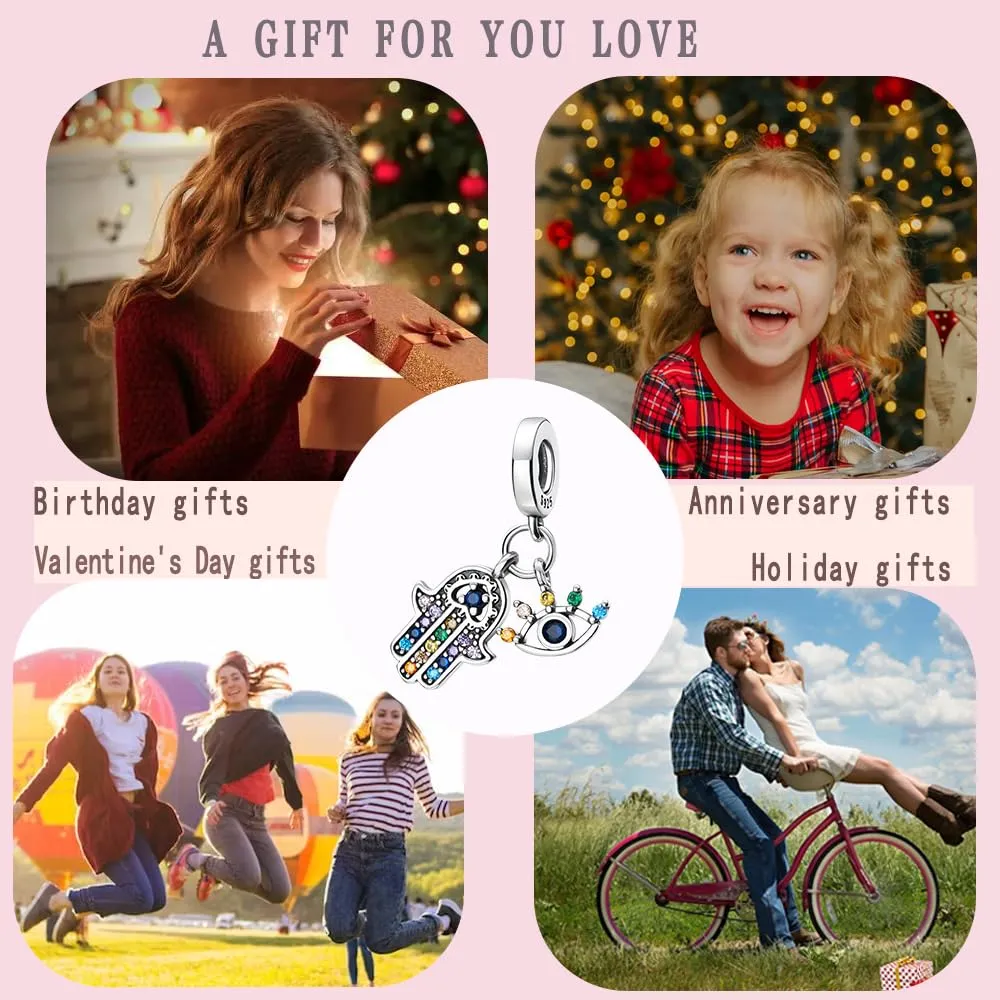 LNQOBU Ciondolo con Charm Argento Sterling 925 Fatima's Hand Dangle Charm Compatibile con Pandora e Europei Bracciale Collane da Donna（Fornito con una Perlina） - immagine 6