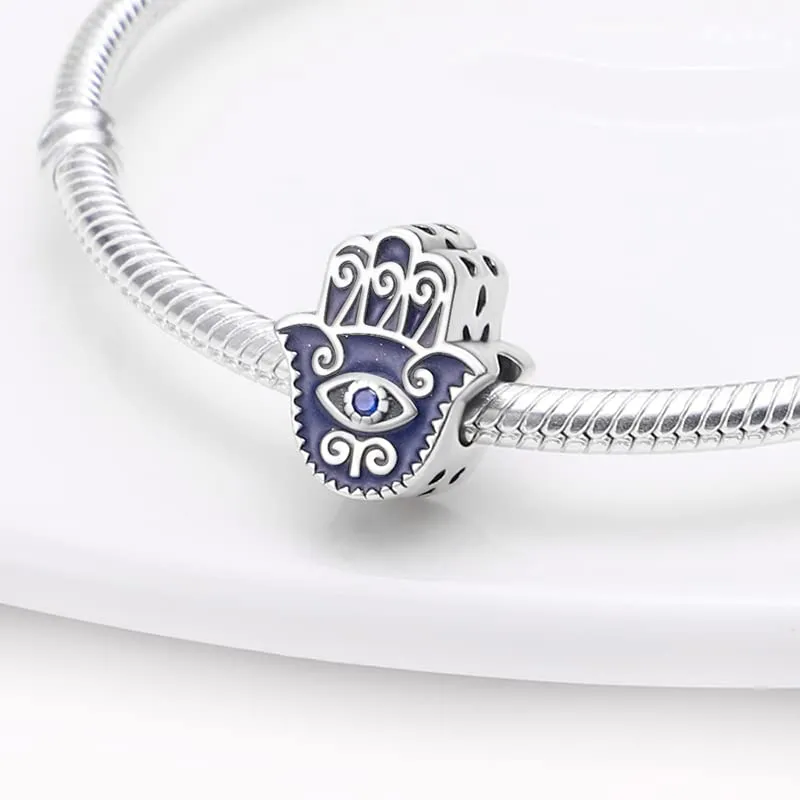 LNQOBU Ciondolo con Charm Argento Sterling 925 Fatima's Hand Dangle Charm Compatibile con Pandora e Europei Bracciale Collane da Donna(Fornito con una Perlina) - immagine 2