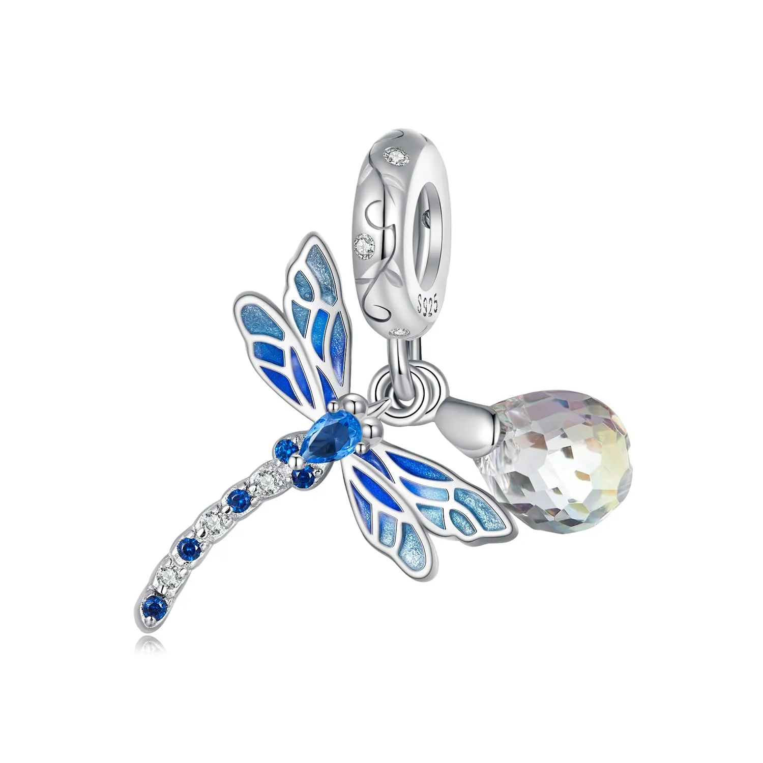NINGAN 925 Argento Sterling Blu Goccia Smalto Ciondolo Libellula Compatibile con Donna Bracciale Collana Ciondolo Fascino Donna Bracciale Perline - immagine 1