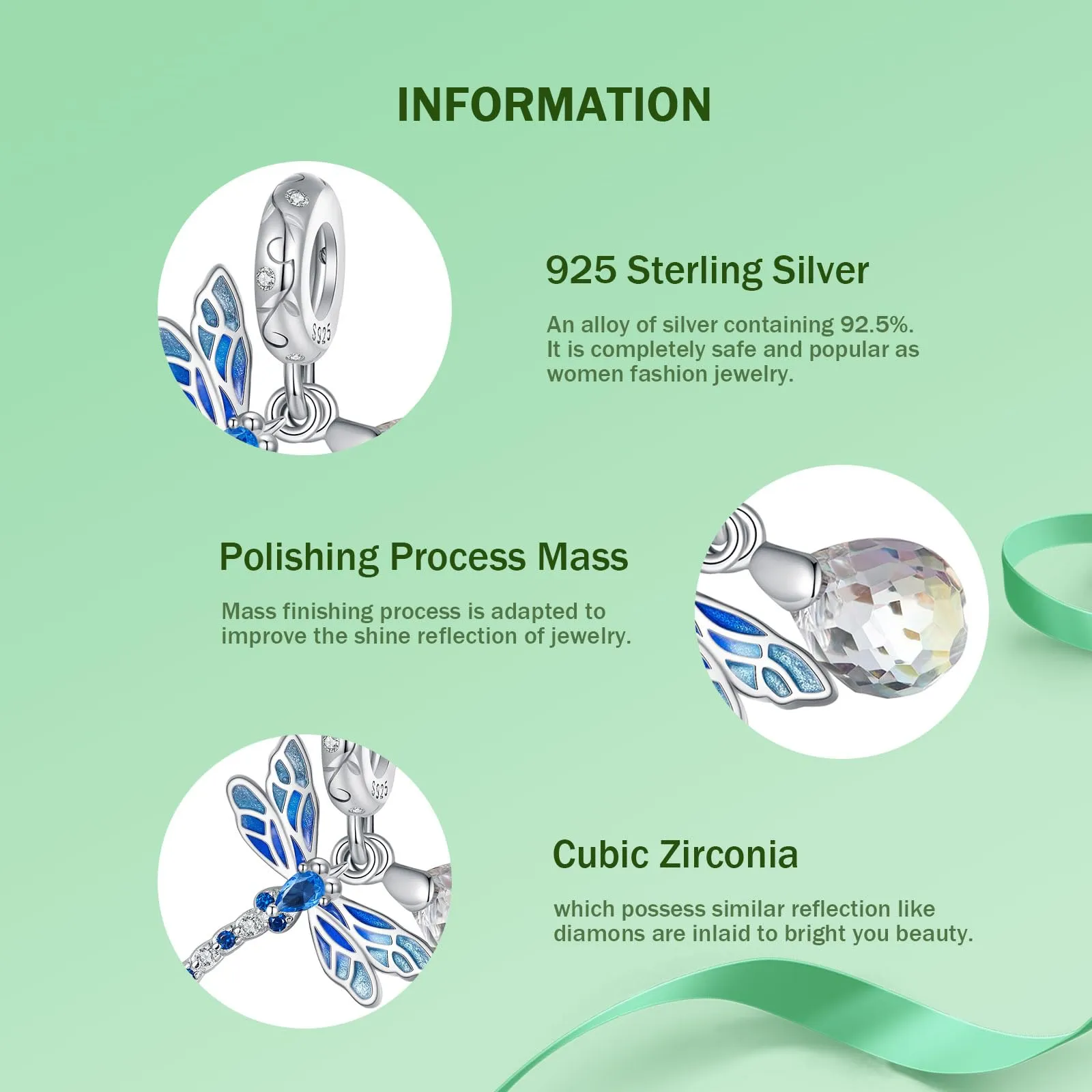NINGAN 925 Argento Sterling Blu Goccia Smalto Ciondolo Libellula Compatibile con Donna Bracciale Collana Ciondolo Fascino Donna Bracciale Perline - immagine 4