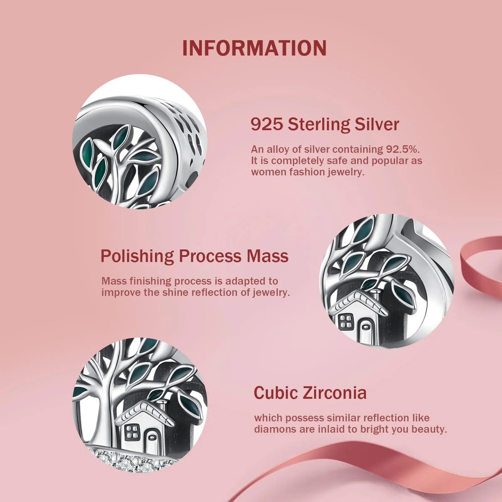 NINGAN 925 argento sterling ciondolo albero genealogico signore bracciale perline di fascino, un regalo per la famiglia - immagine 3