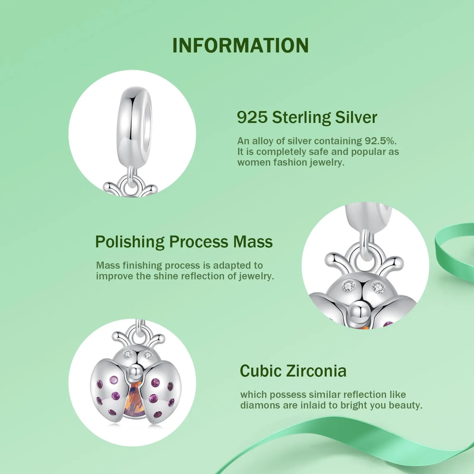 NINGAN 925 Argento Sterling 925 Ciondolo Coccinella Fortunata Donna Bracciale Collana Ciondolo Regali da Amici e Famiglia - immagine 4