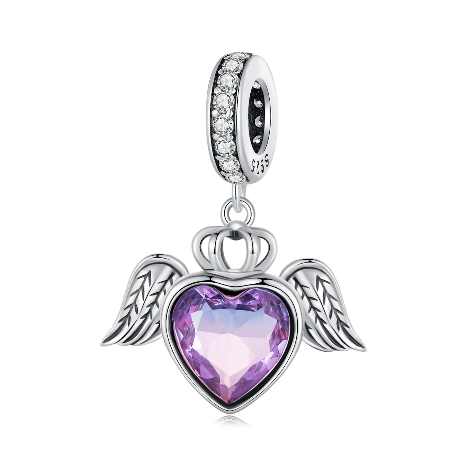 NINGAN 925 Sterling Silver Wings Guardian Warm Stone Beads Ladies Bracelet Charm Heart Shaped Beads Pendant Birthday Gift - immagine 1