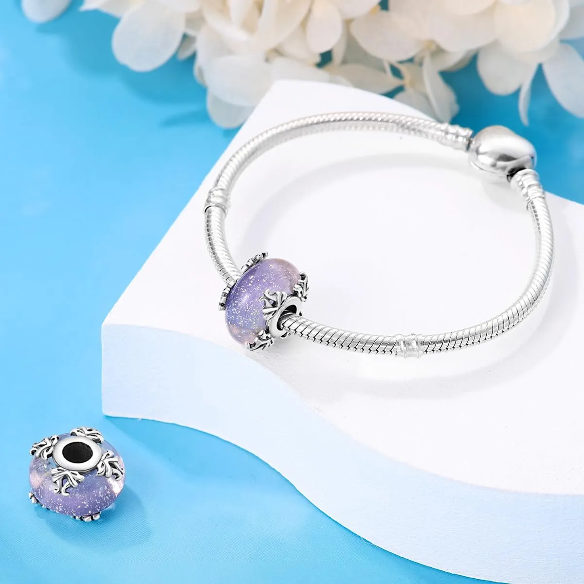 LNQOBU Charm Argento Vetro di Murano,Rosse Perline a Cuore,Blu,Gialli,Charms Bead Adatto Bracciale Europeo Per Donne - immagine 2