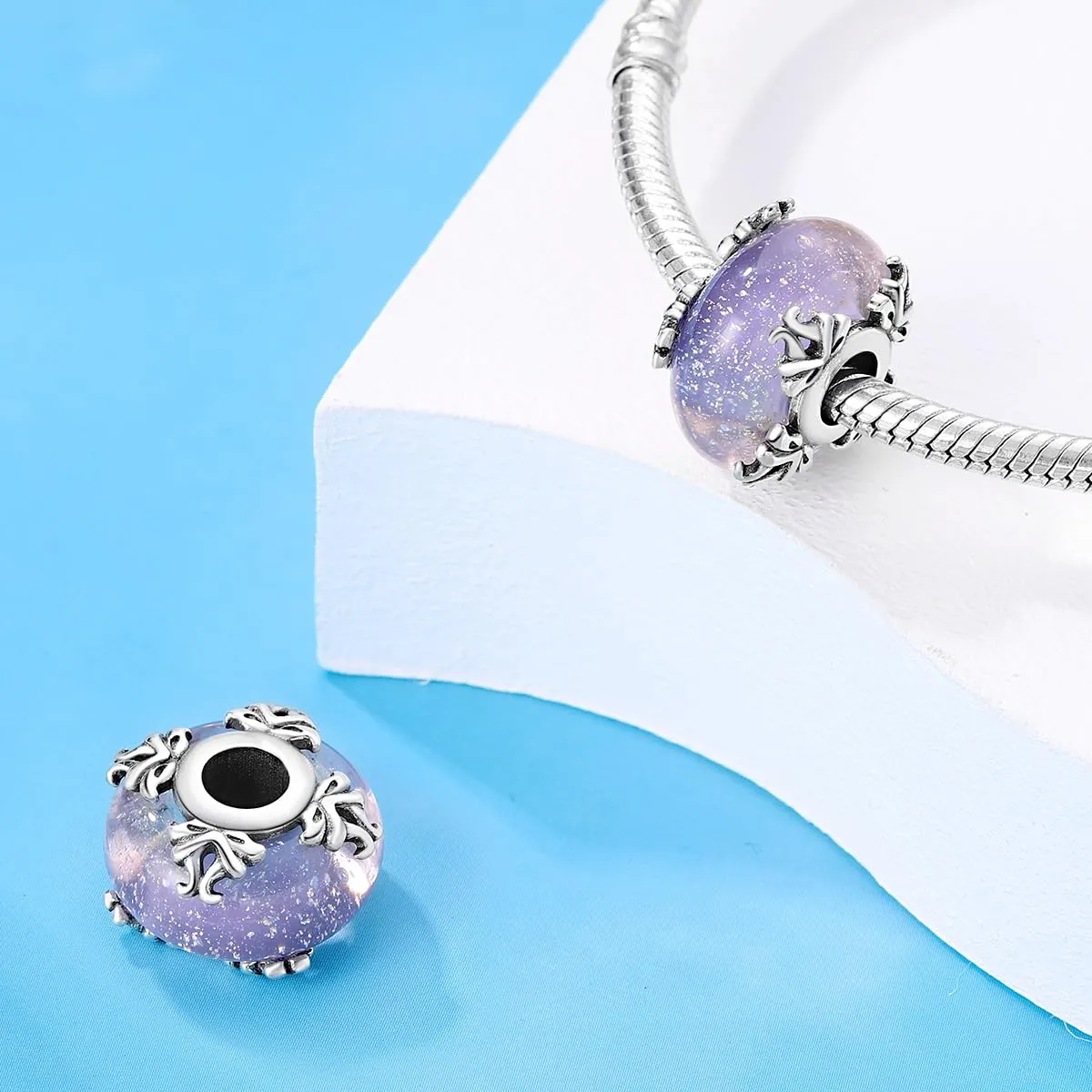 LNQOBU Charm Argento Vetro di Murano,Rosse Perline a Cuore,Blu,Gialli,Charms Bead Adatto Bracciale Europeo Per Donne - immagine 3