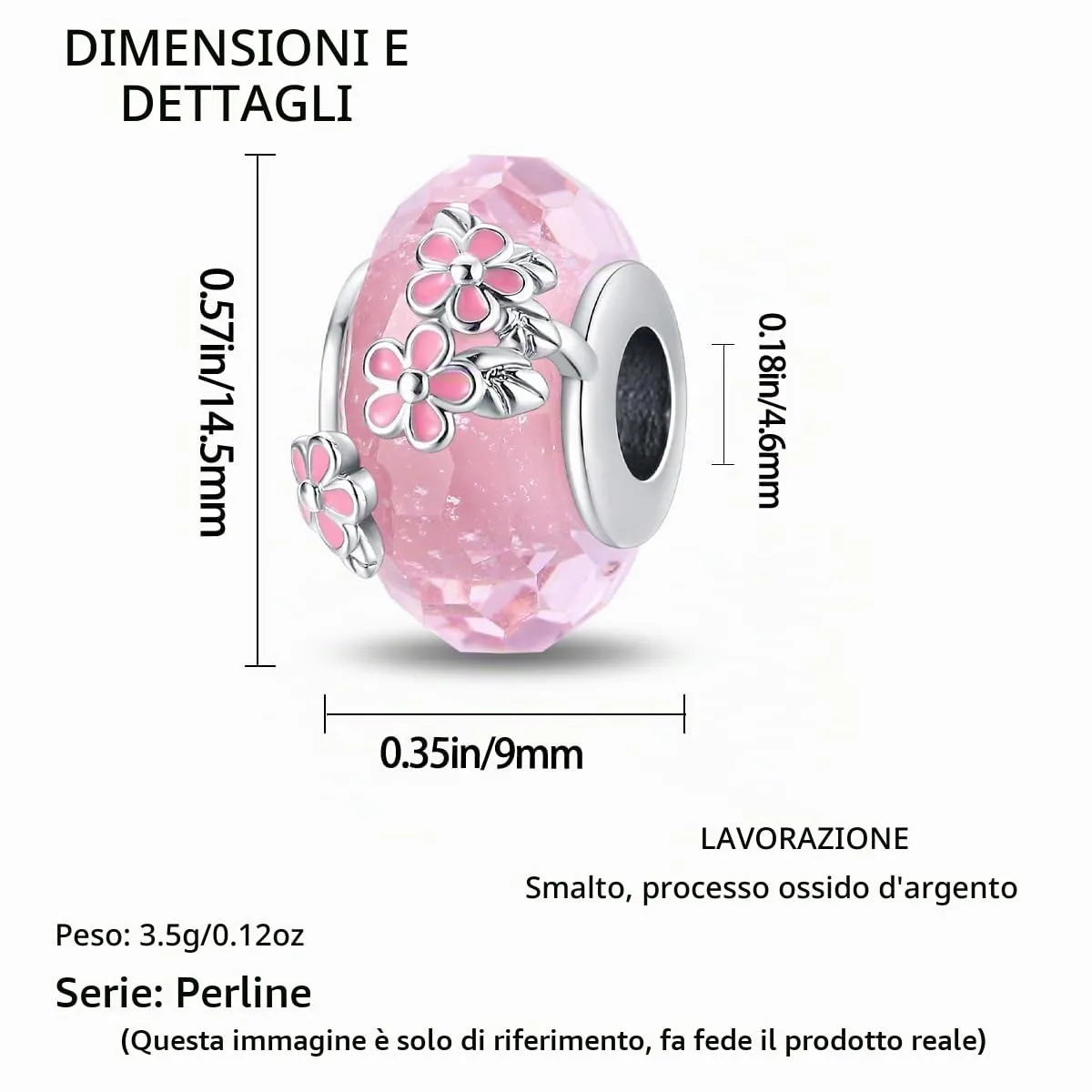 LNQOBU Charm Argento Vetro di Murano,Rosse Perline a Cuore,Blu,Gialli,Charms Bead Adatto Bracciale Europeo Per Donne - immagine 6