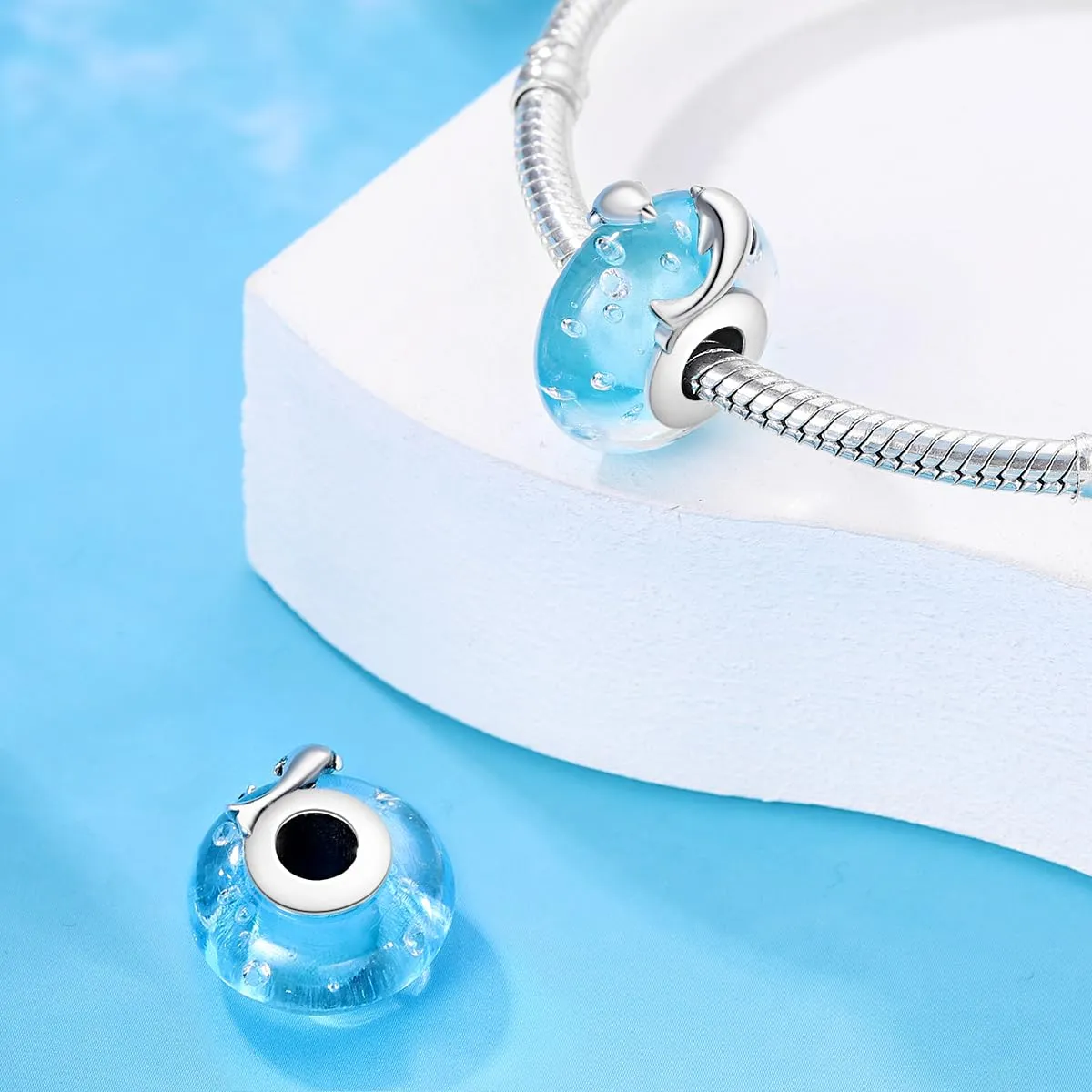 LNQOBU Charm Argento Vetro di Murano,Rosse Perline a Cuore,Blu,Gialli,Charms Bead Adatto Bracciale Europeo Per Donne - immagine 4
