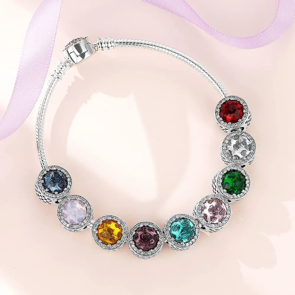 LNQOBU Charm Argento Vetro di Murano,Rosse Perline a Cuore,Blu,Gialli,Charms Bead Adatto Bracciale Europeo Per Donne - immagine 5
