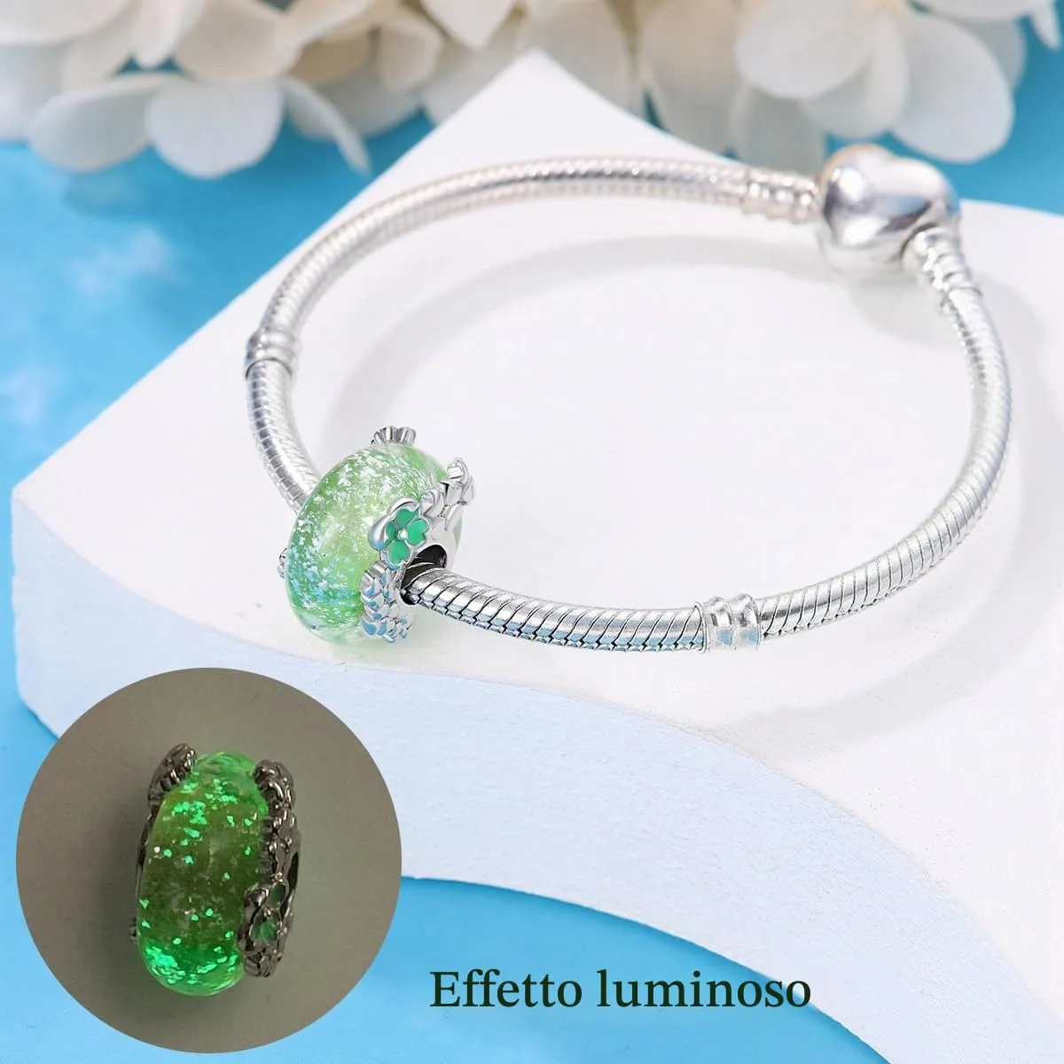 LNQOBU Charm Argento Vetro di Murano,Rosse Perline a Cuore,Blu,Gialli,Charms Bead Adatto Bracciale Europeo Per Donne - immagine 3