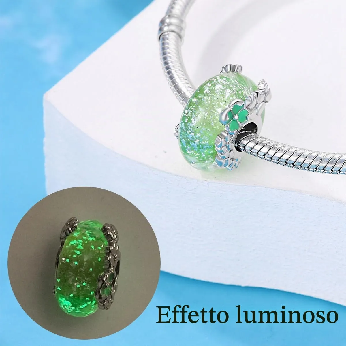 LNQOBU Charm Argento Vetro di Murano,Rosse Perline a Cuore,Blu,Gialli,Charms Bead Adatto Bracciale Europeo Per Donne - immagine 6