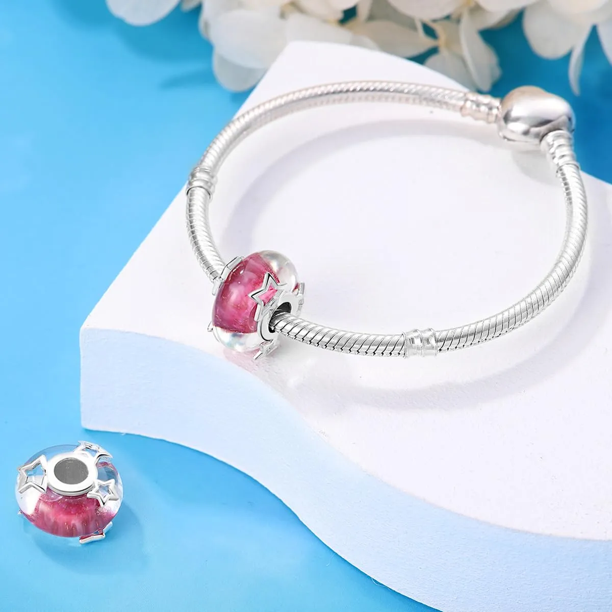 LNQOBU Charm Argento Vetro di Murano,Rosse Perline a Cuore,Blu,Gialli,Charms Bead Adatto Bracciale Europeo Per Donne - immagine 2