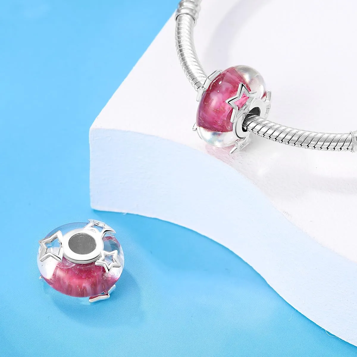 LNQOBU Charm Argento Vetro di Murano,Rosse Perline a Cuore,Blu,Gialli,Charms Bead Adatto Bracciale Europeo Per Donne - immagine 3