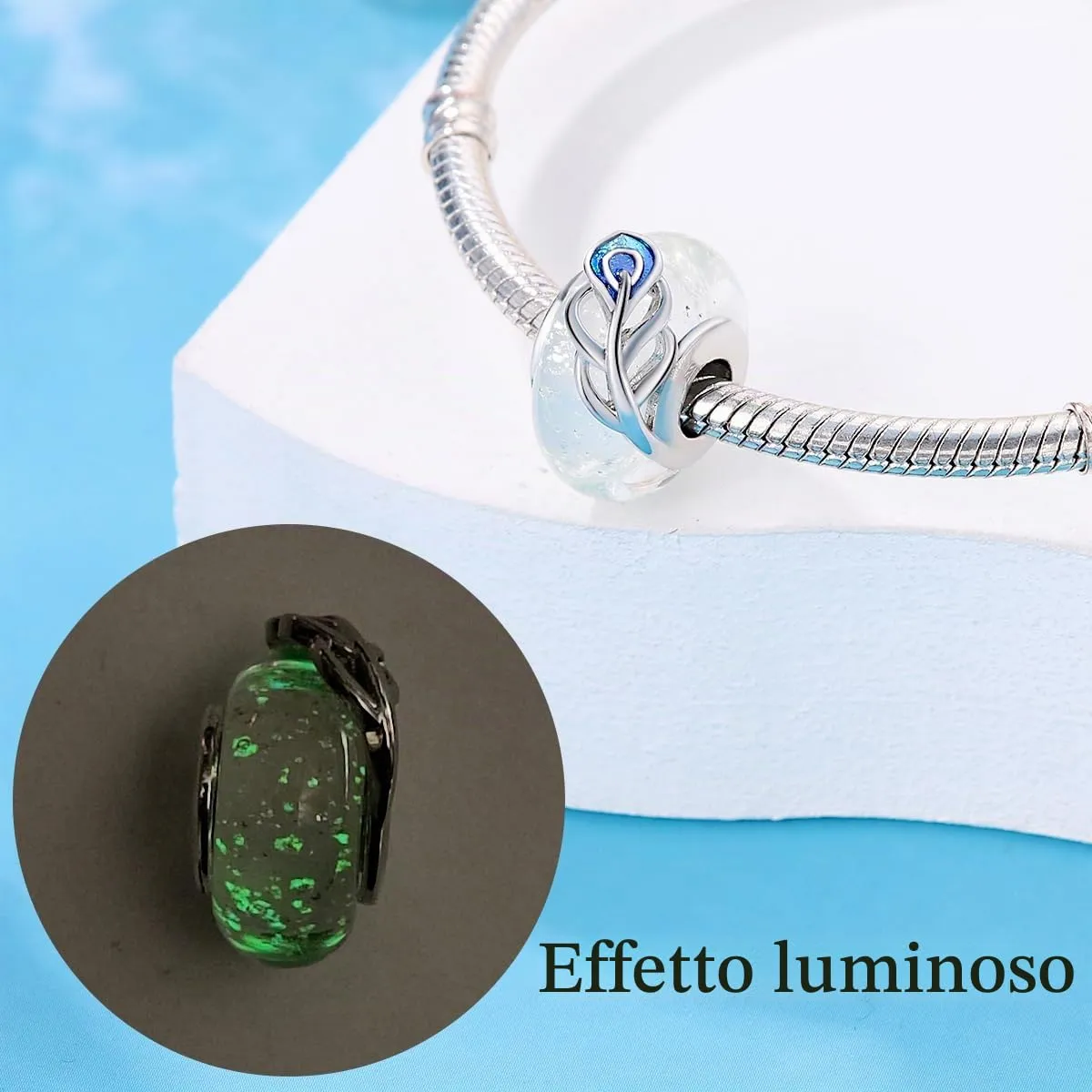 LNQOBU Charm Argento Vetro di Murano,Rosse Perline a Cuore,Blu,Gialli,Charms Bead Adatto Bracciale Europeo Per Donne - immagine 4