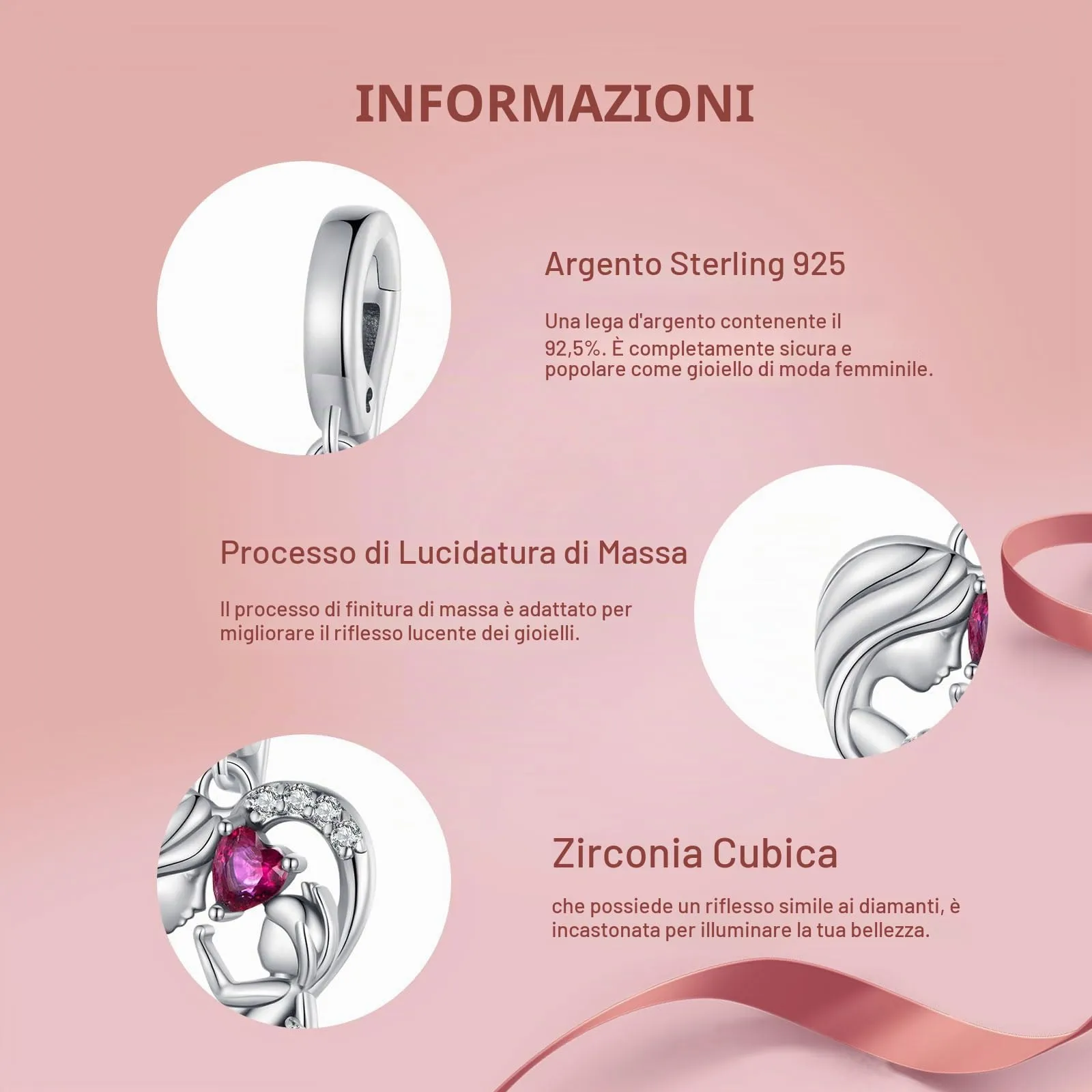 NINGAN 925 Argento Sterling Fascino Madre Bambino Abbraccio Ciondolo Compatibile Con Le Donne Braccialetto Fascino Perlina, Famiglia Amico Madre Regalo Di Compleanno - immagine 3
