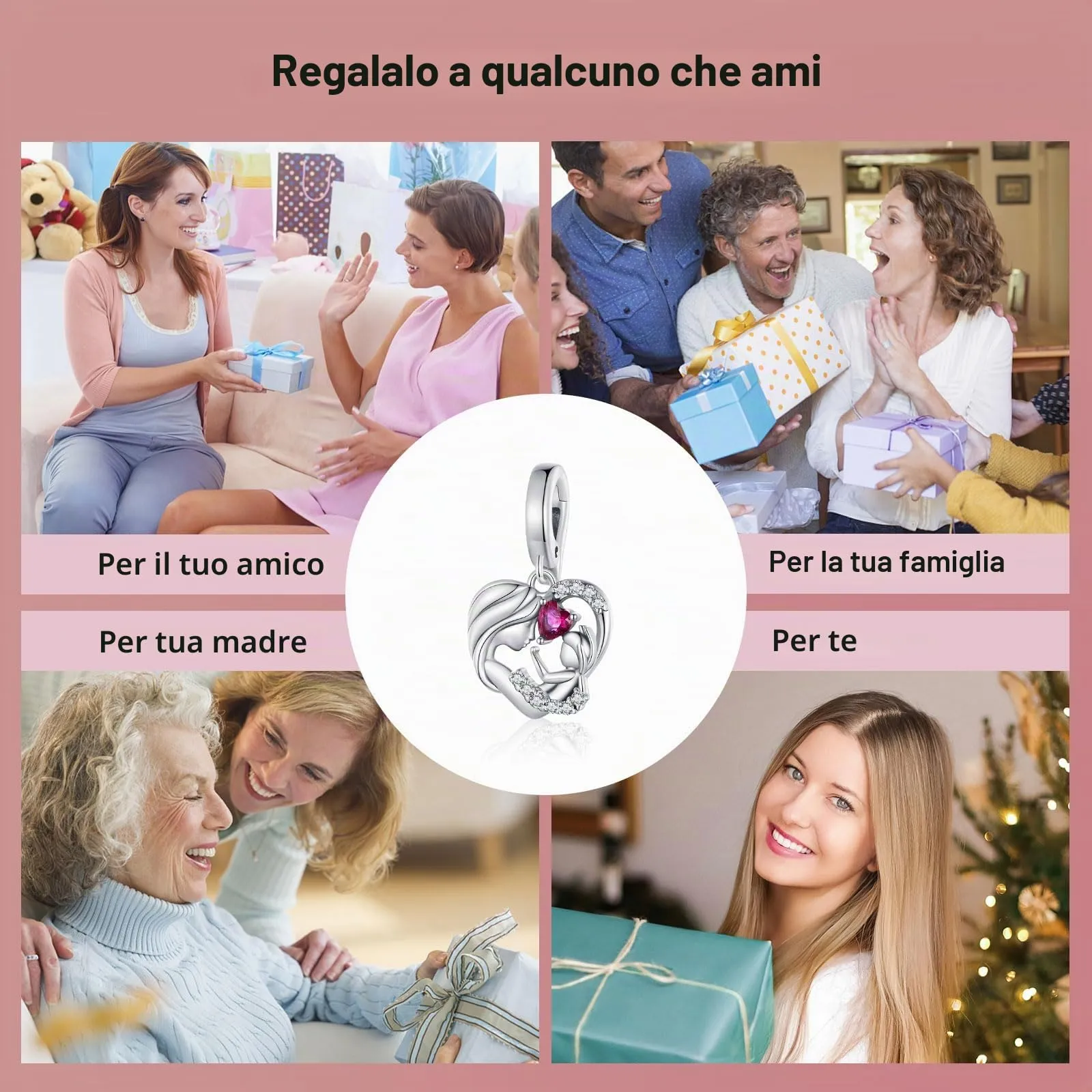 NINGAN 925 Argento Sterling Fascino Madre Bambino Abbraccio Ciondolo Compatibile Con Le Donne Braccialetto Fascino Perlina, Famiglia Amico Madre Regalo Di Compleanno - immagine 6