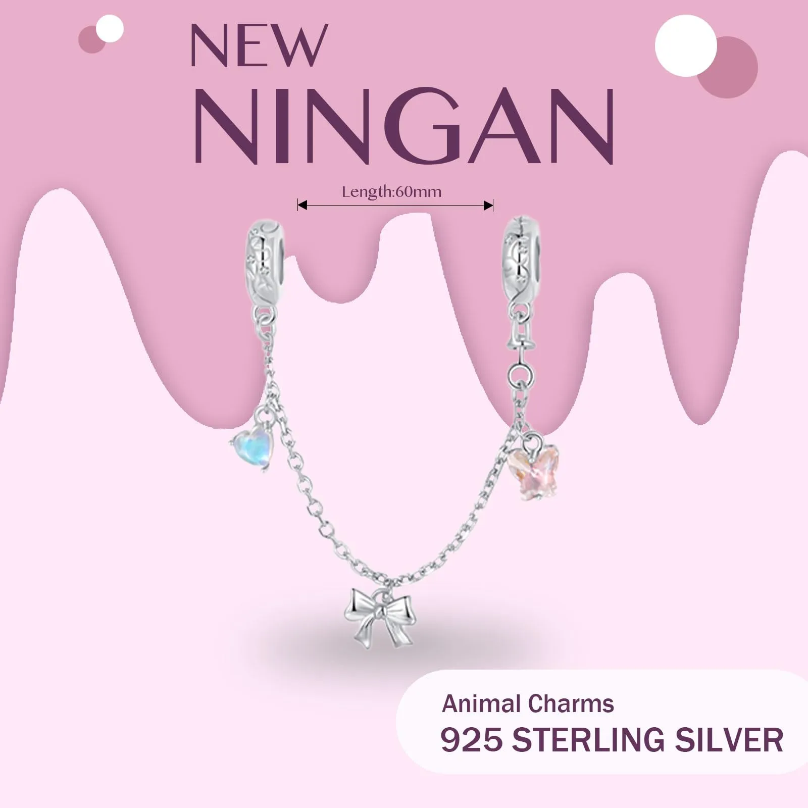NINGAN 925 Argento 925 Collana Di Sicurezza Con Fiocco Di Balletto 5a Charm Di Zircone, Compatibile Con Le Perle Del Braccialetto Femminile, Regali Di Compleanno Per Amici E Parenti - immagine 2