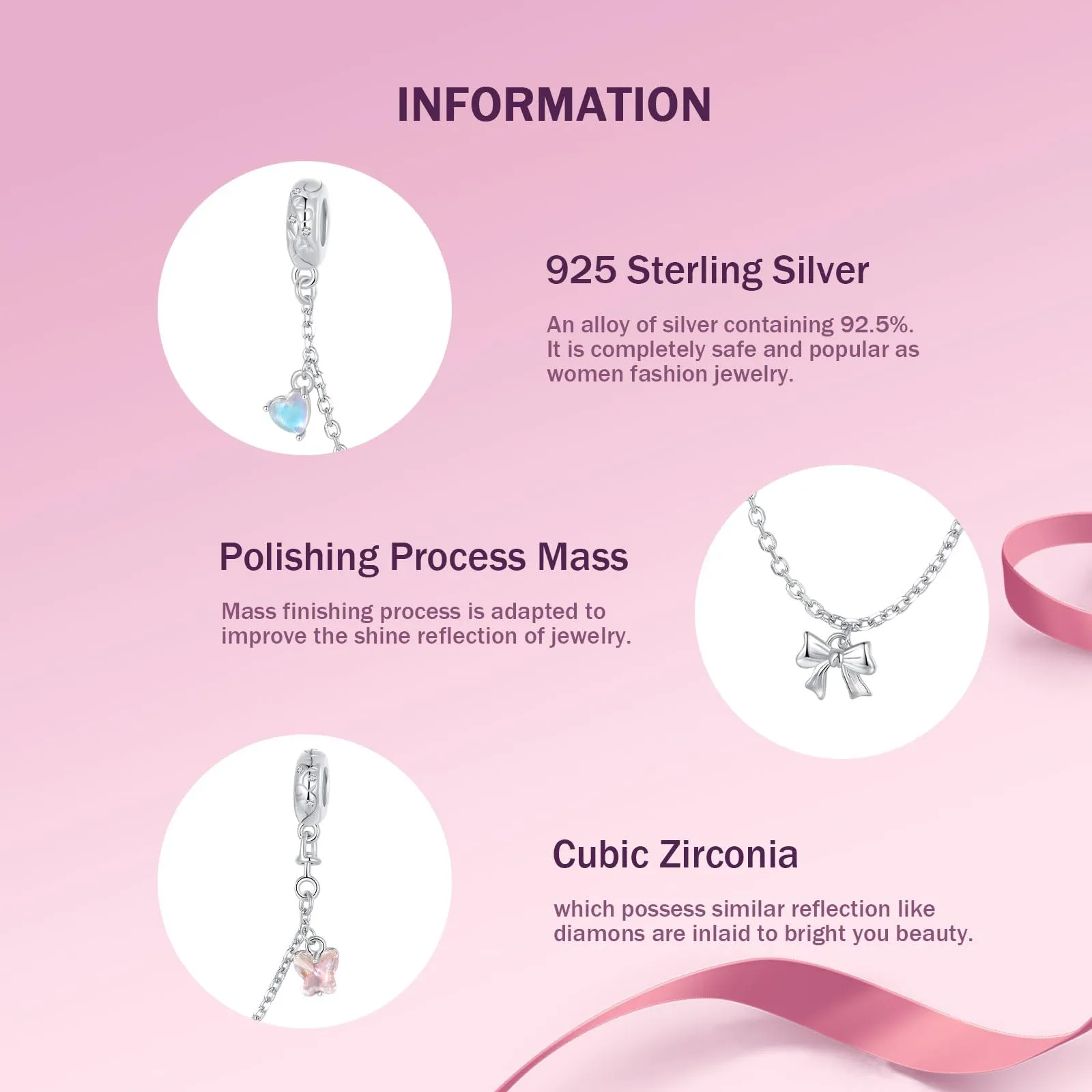NINGAN 925 Argento 925 Collana Di Sicurezza Con Fiocco Di Balletto 5a Charm Di Zircone, Compatibile Con Le Perle Del Braccialetto Femminile, Regali Di Compleanno Per Amici E Parenti - immagine 4