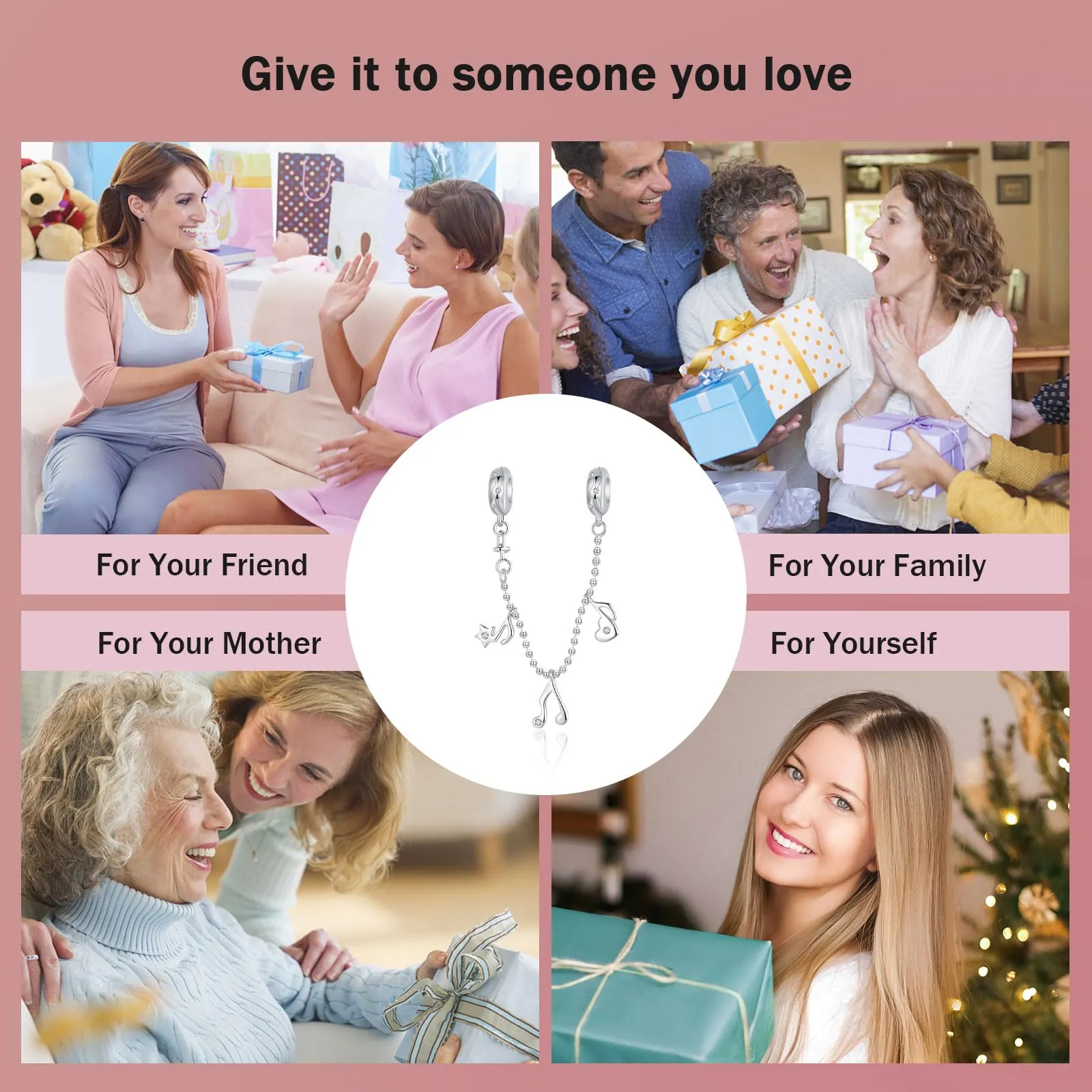 NINGAN 925 Argento Sterling Nota Sicurezza Collana Perlina Compatibile Con Bracciale Donna Perlina 5a Zircone Fascino, Famiglia E Amici Regali Di Compleanno - immagine 6