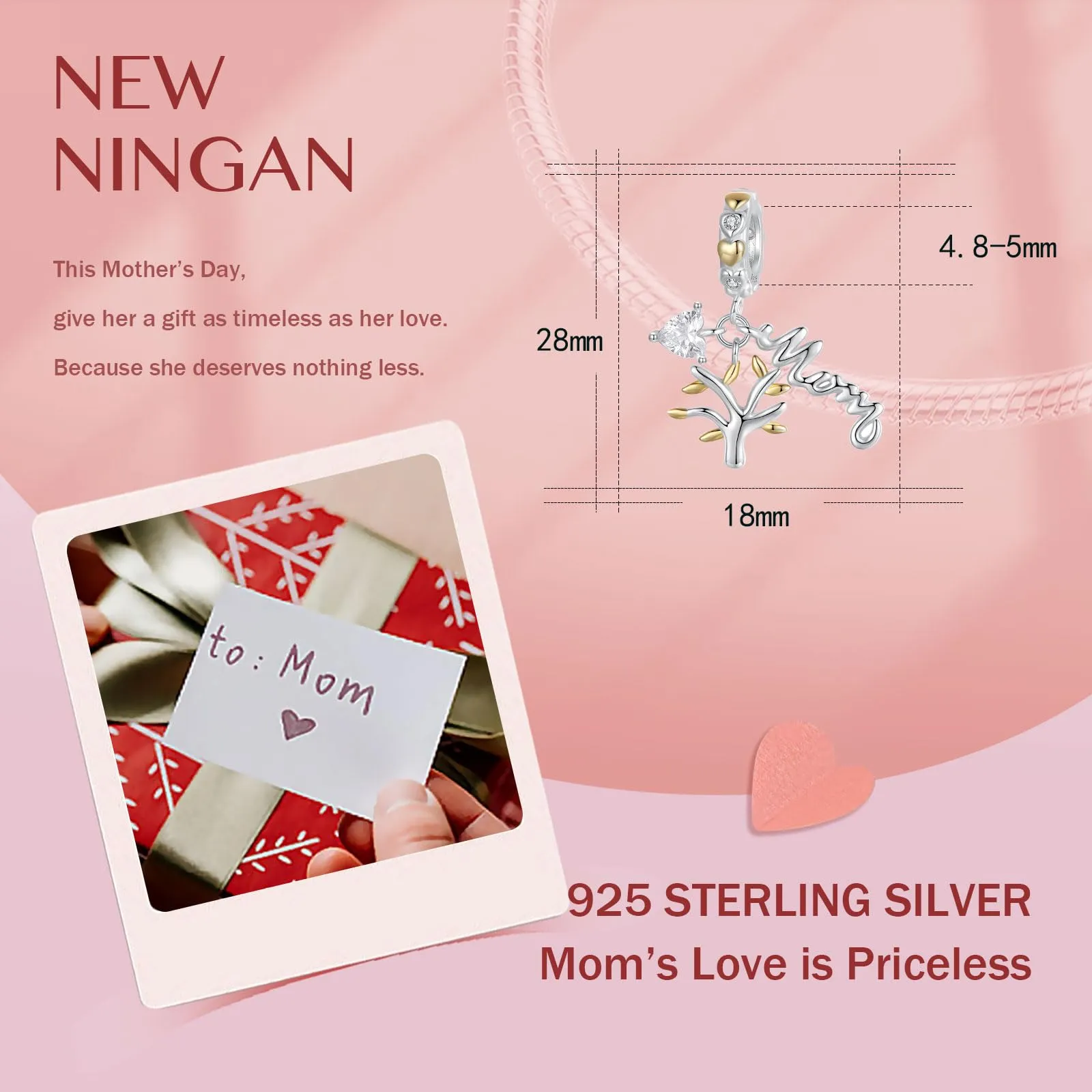 NINGAN 925 Argento Sterling Charm Albero Della Vita Perlina Ciondolo Compatibile Con Le Donne Braccialetto Fascino Perlina, Famiglia, Amici, Mamma Regalo Di Compleanno - immagine 5