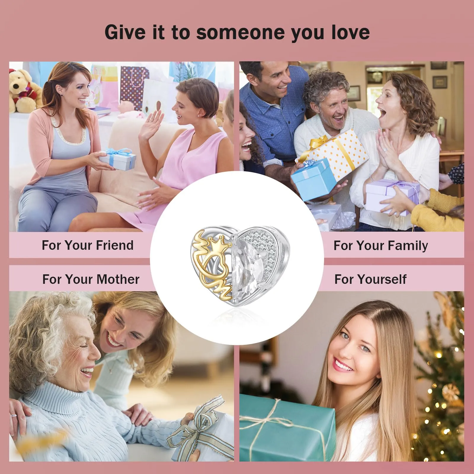 NINGAN 925 Argento Sterling Charm Madre Cuore A Forma Di Perlina Compatibile Donne Braccialetto Fascino Perlina, Famiglia E Amici Madre Regalo Di Compleanno - immagine 6