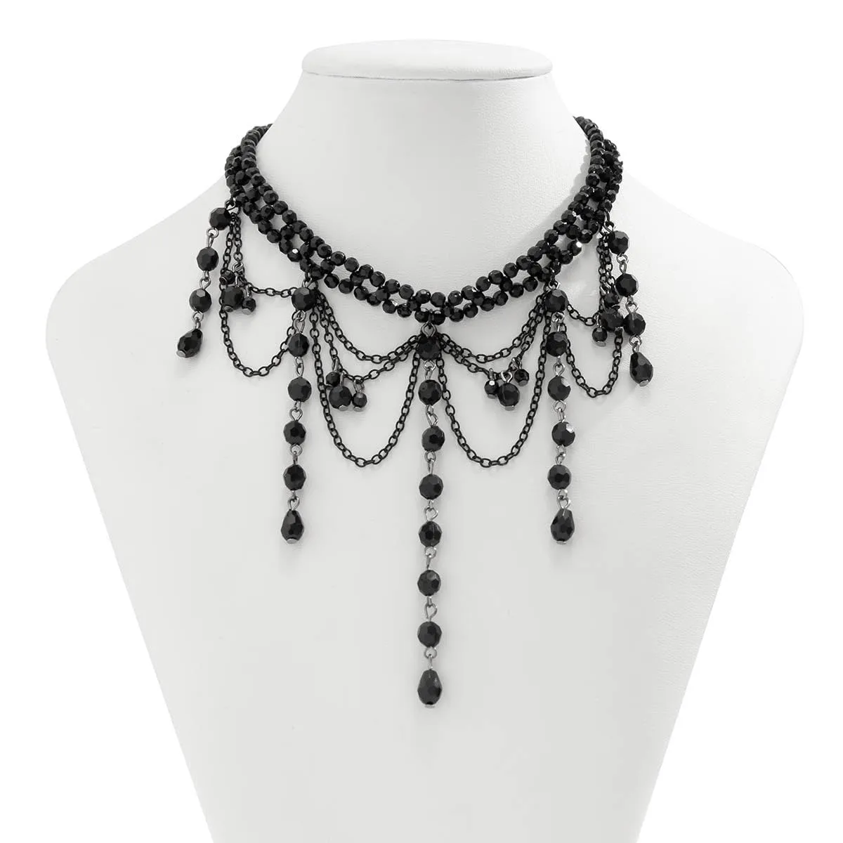 Wedity Stile Gotico Dark Cross Collana Punk Beaded Tassel Choker Collana Black Tassel Collane Gioielli di Halloween per le Donne (Nero A) - immagine 5