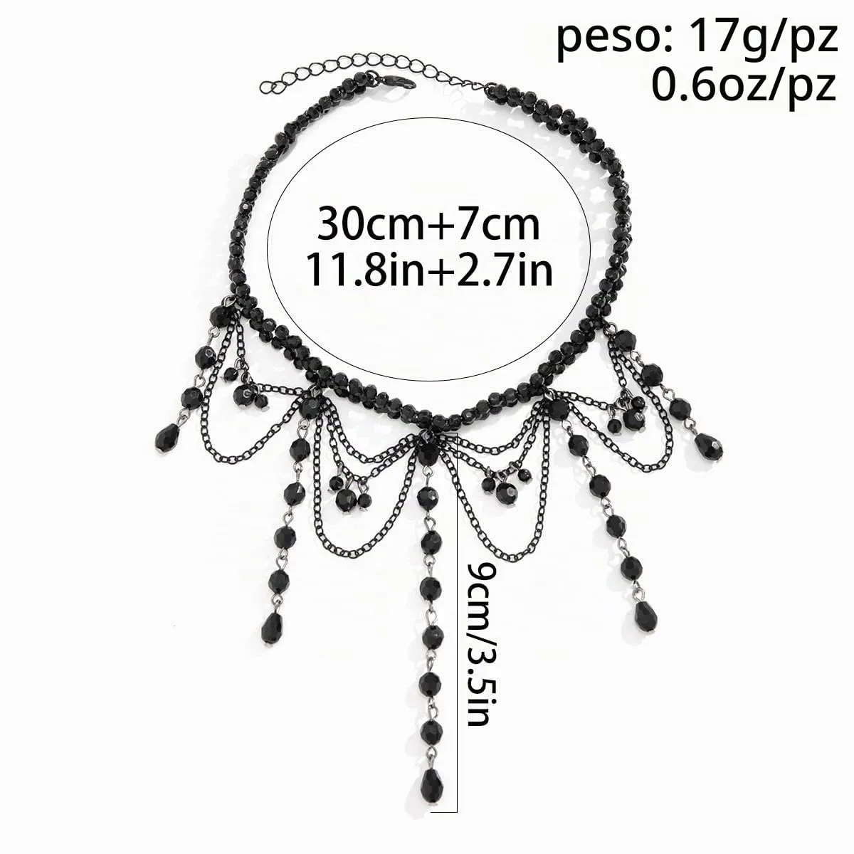 Wedity Stile Gotico Dark Cross Collana Punk Beaded Tassel Choker Collana Black Tassel Collane Gioielli di Halloween per le Donne (Nero A) - immagine 6