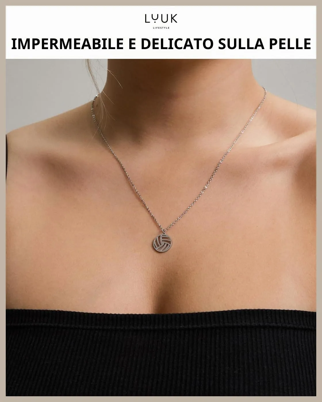 LUUK LIFESTYLE Collana con Ciondolo Pallavolo, Argento, 50cm - immagine 2