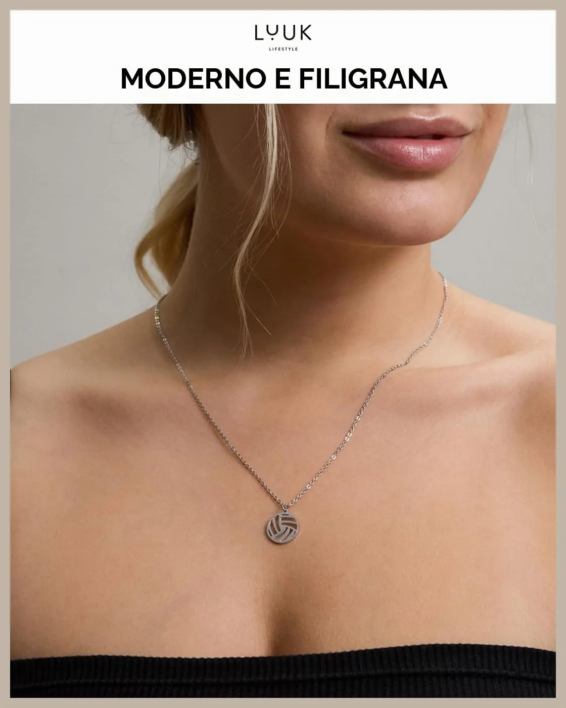 LUUK LIFESTYLE Collana con Ciondolo Pallavolo, Argento, 50cm - immagine 3
