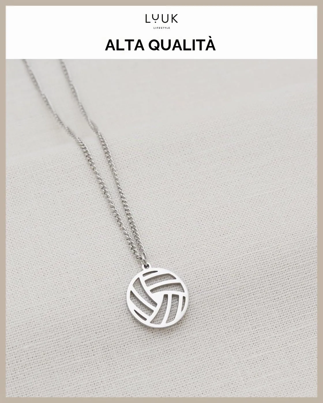 LUUK LIFESTYLE Collana con Ciondolo Pallavolo, Argento, 50cm - immagine 4