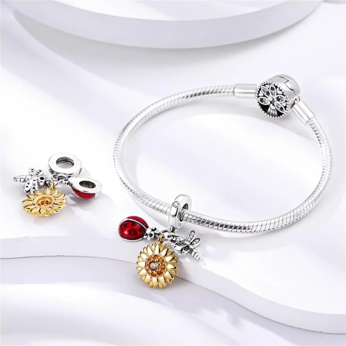 LNQOBU Ciondolo con Charm Argento Sterling 925 Fatima's Hand Dangle Charm Compatibile con Pandora e Europei Bracciale Collane da Donna(Fornito con una Perlina) - immagine 2