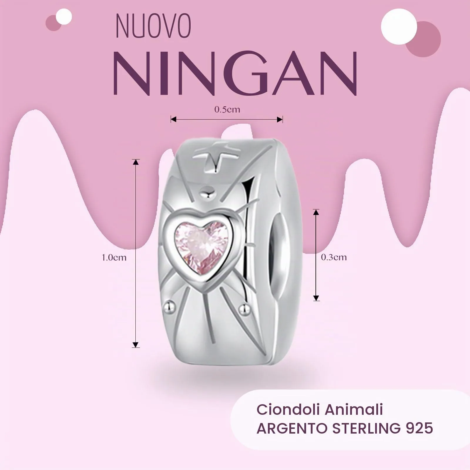 NINGAN 925 Argento Sterling A Forma Di Cuore Light Clip Charm 5a Pink Zircon Bracciale Donna Charm Compleanno Regali Di San Valentino - immagine 2
