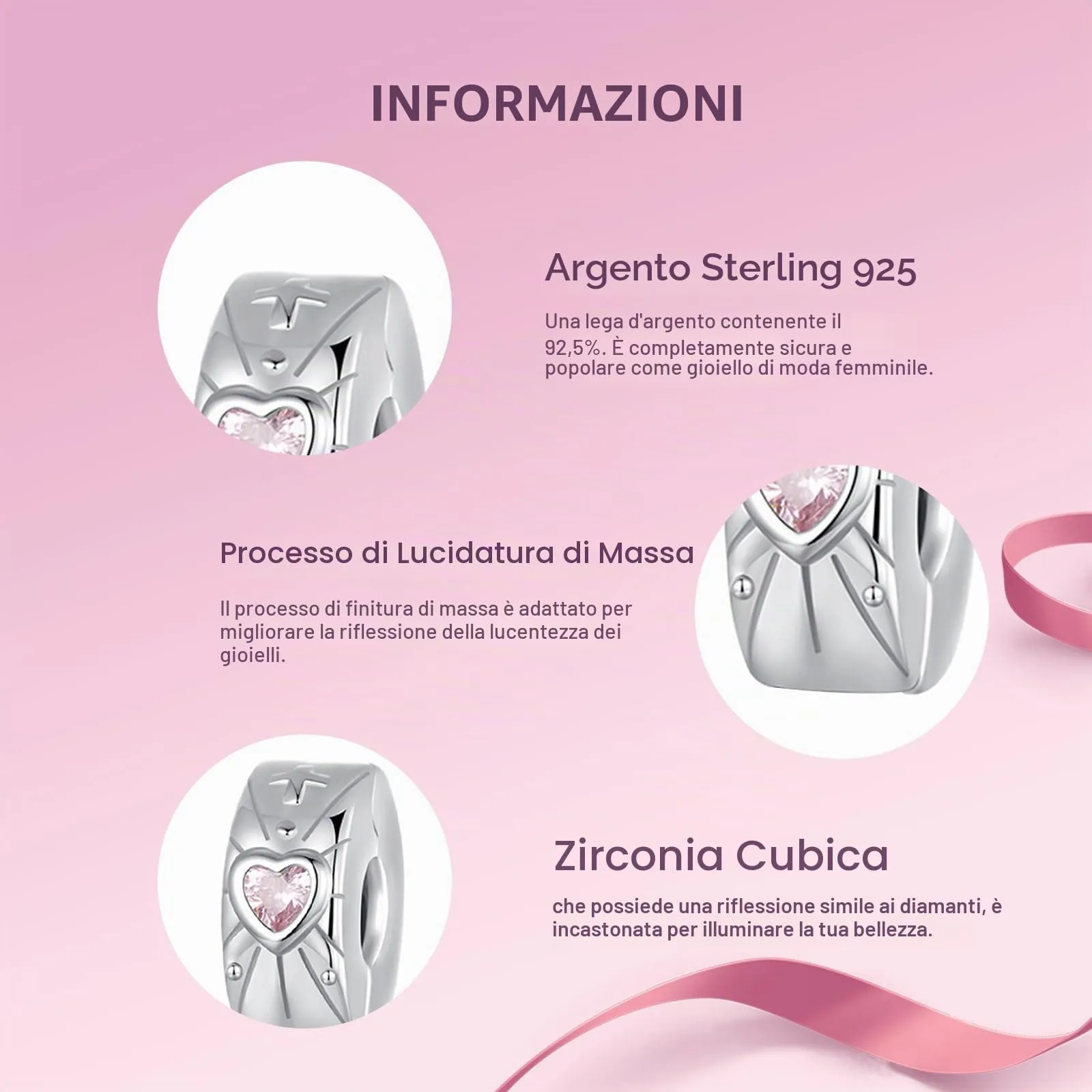 NINGAN 925 Argento Sterling A Forma Di Cuore Light Clip Charm 5a Pink Zircon Bracciale Donna Charm Compleanno Regali Di San Valentino - immagine 4