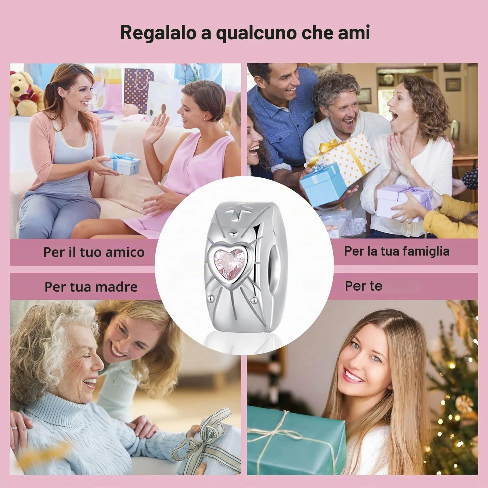 NINGAN 925 Argento Sterling A Forma Di Cuore Light Clip Charm 5a Pink Zircon Bracciale Donna Charm Compleanno Regali Di San Valentino - immagine 6