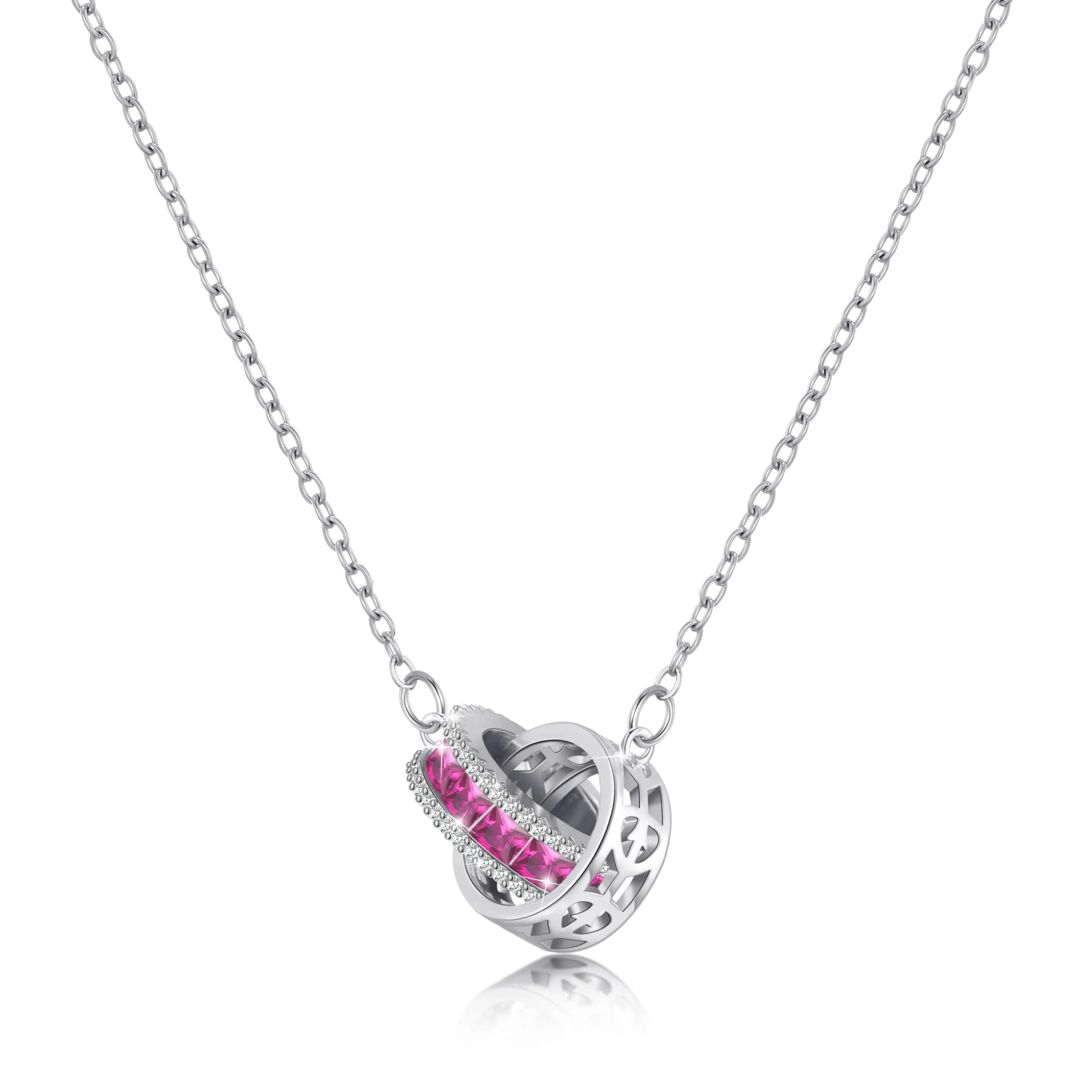Linawe Collane da donna con catena in acciaio inossidabile, collana in argento con ciondolo in pietra preziosa rosa, gioielli in argento con pietra portafortuna, gioielli in cristallo alla moda - immagine 1