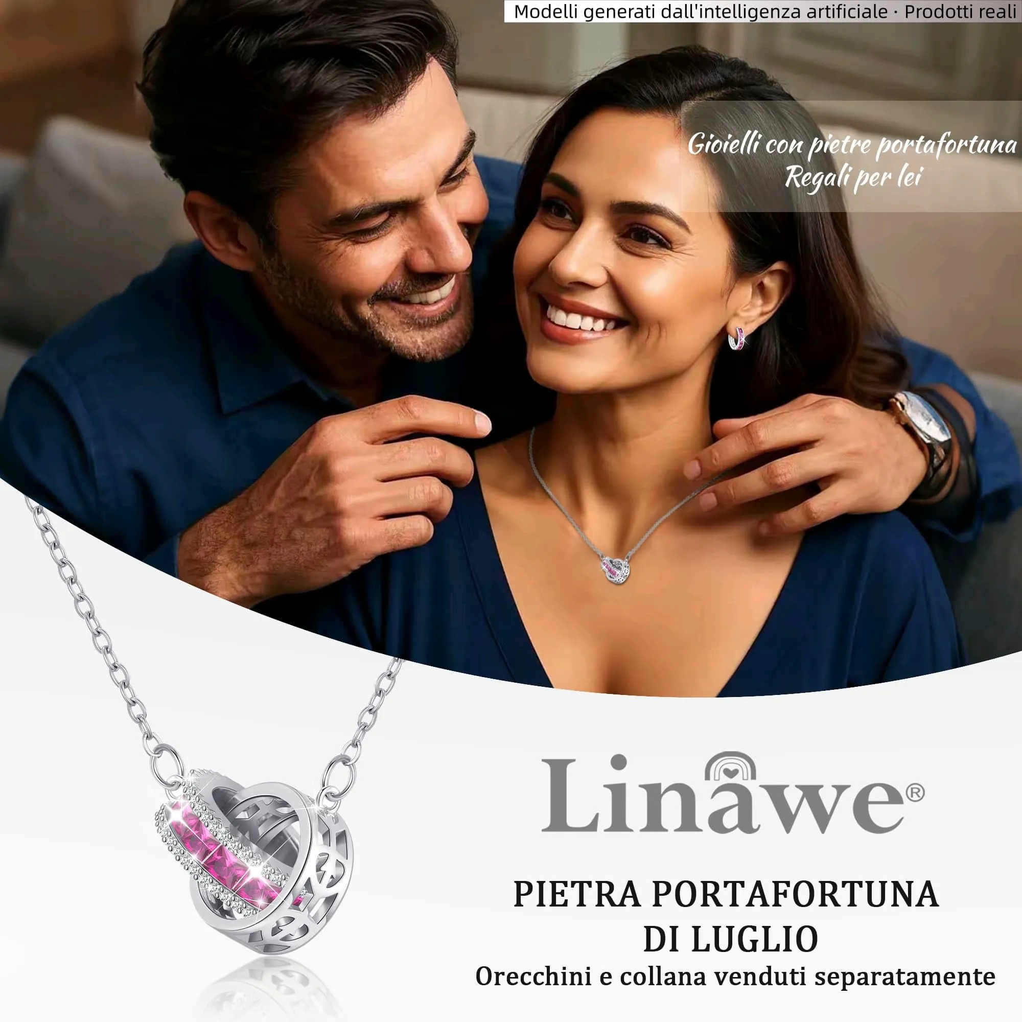 Linawe Collane da donna con catena in acciaio inossidabile, collana in argento con ciondolo in pietra preziosa rosa, gioielli in argento con pietra portafortuna, gioielli in cristallo alla moda - immagine 5