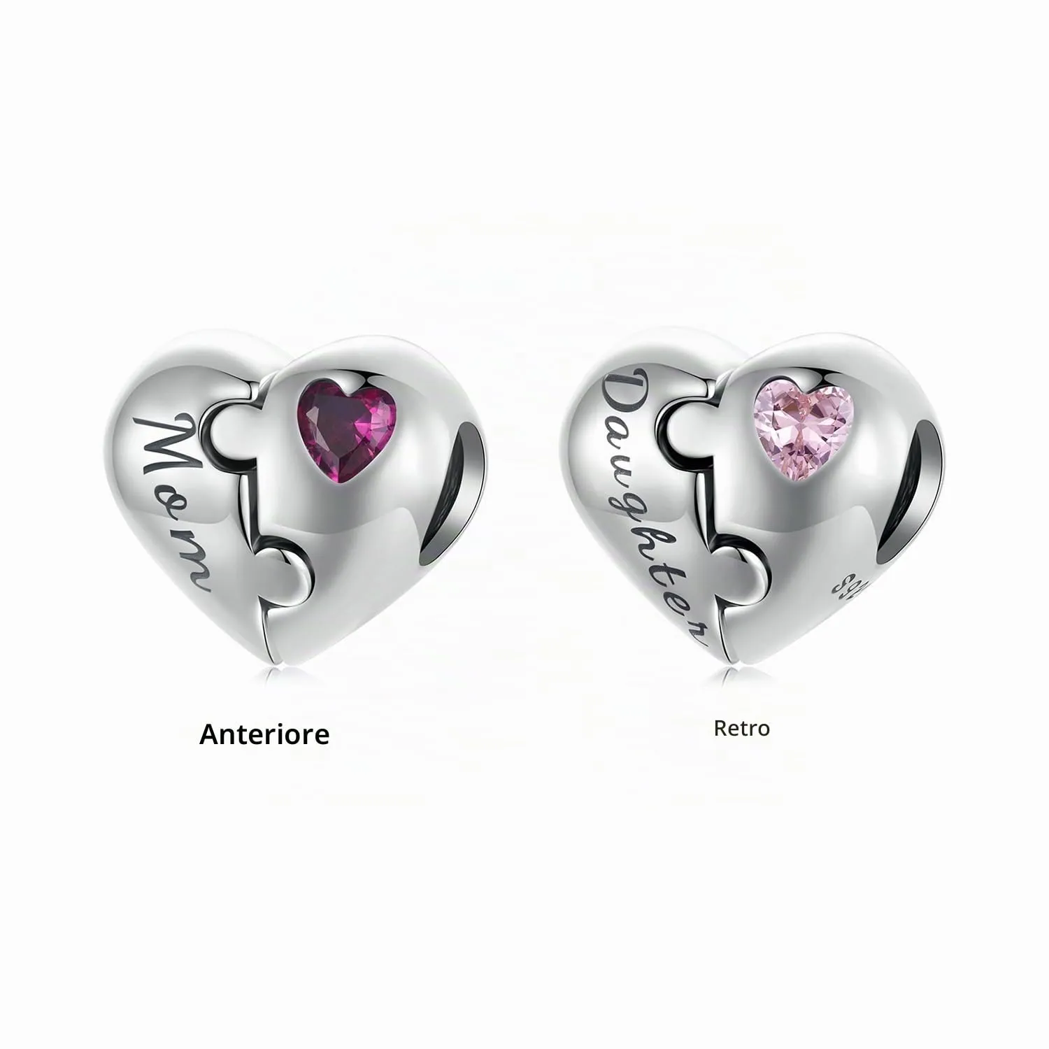 NINGAN 925 Argento Sterling Figlia e Madre Perla Charm, con 5a Zircone Adatto per Bracciale Donna Collana, Festa della Mamma Regalo - immagine 2