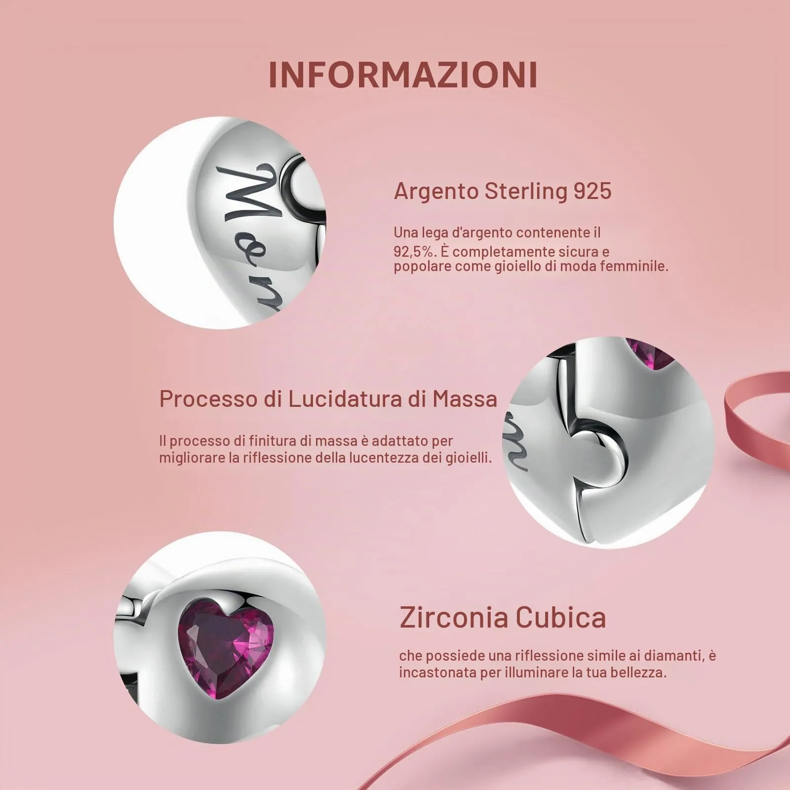 NINGAN 925 Argento Sterling Figlia e Madre Perla Charm, con 5a Zircone Adatto per Bracciale Donna Collana, Festa della Mamma Regalo - immagine 5