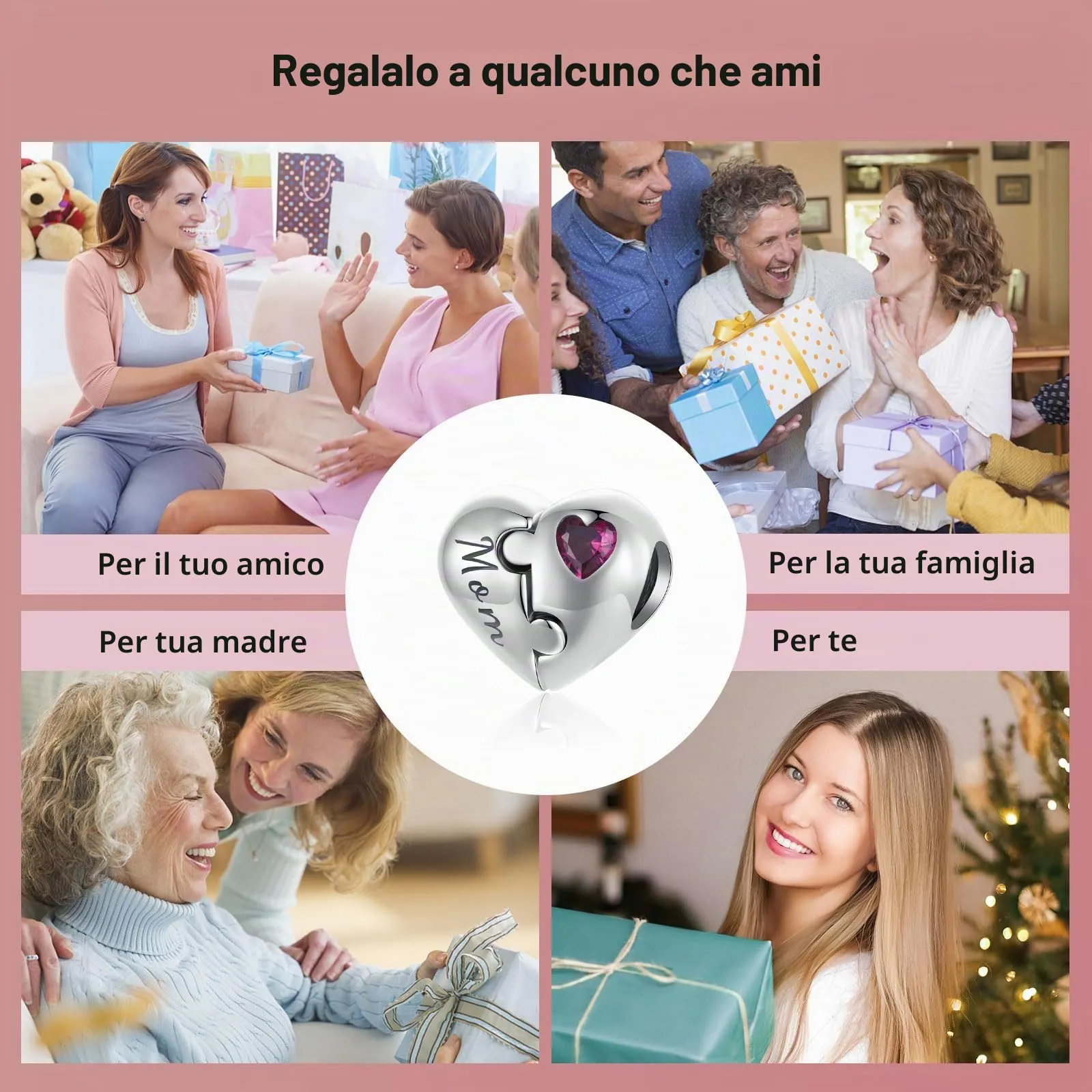 NINGAN 925 Argento Sterling Figlia e Madre Perla Charm, con 5a Zircone Adatto per Bracciale Donna Collana, Festa della Mamma Regalo - immagine 7