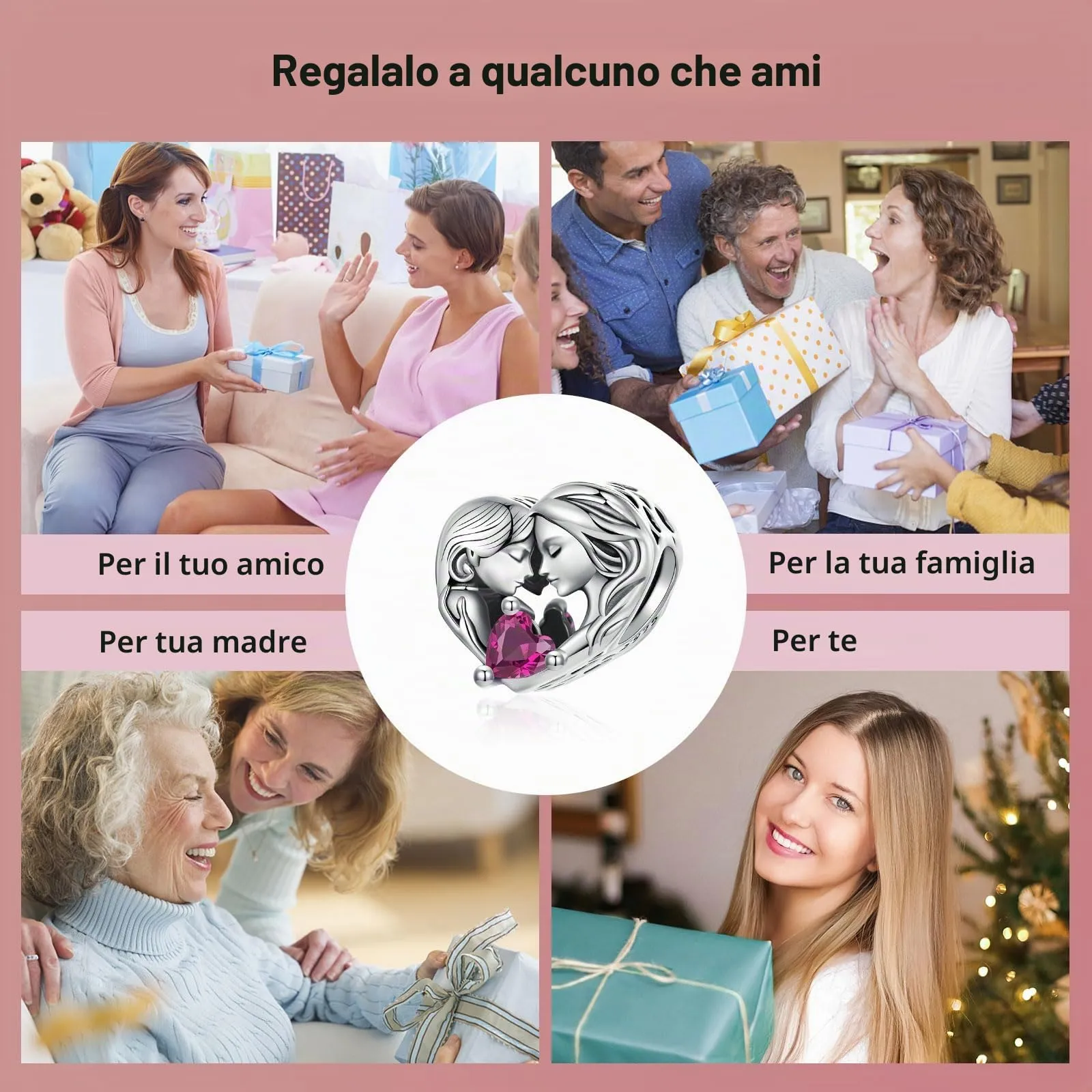 NINGAN 925 Argento Sterling Charms Cuore Puzzle Bead Amore Madre Charm, adatto per le donne Bracciale collana, regalo di compleanno della festa della mamma - immagine 6
