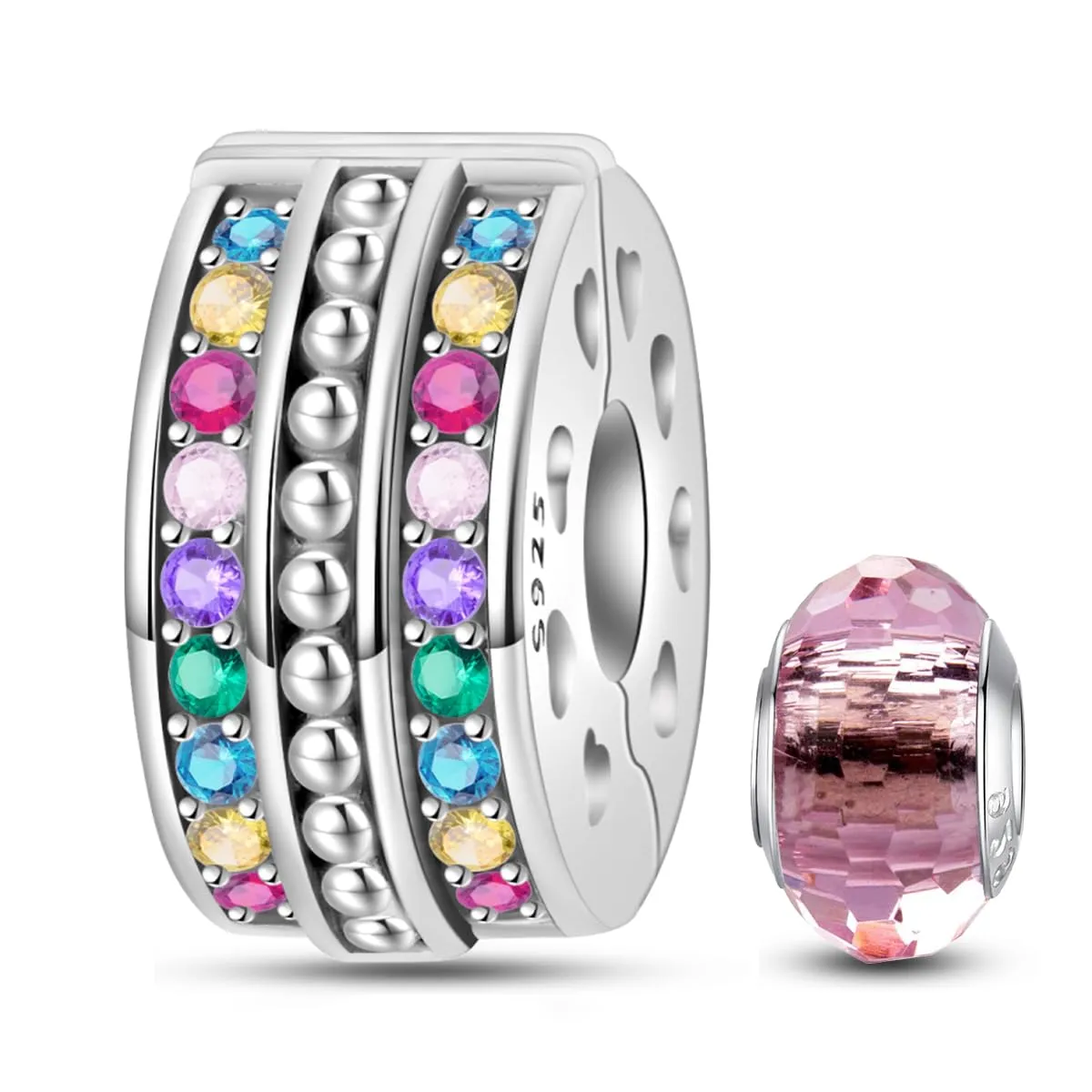 HappyStar charm argento 925 Clip Stopper Beads Charms Ciondolo perline Compatible donna bracciali (Con una perlina spaziale) - immagine 1