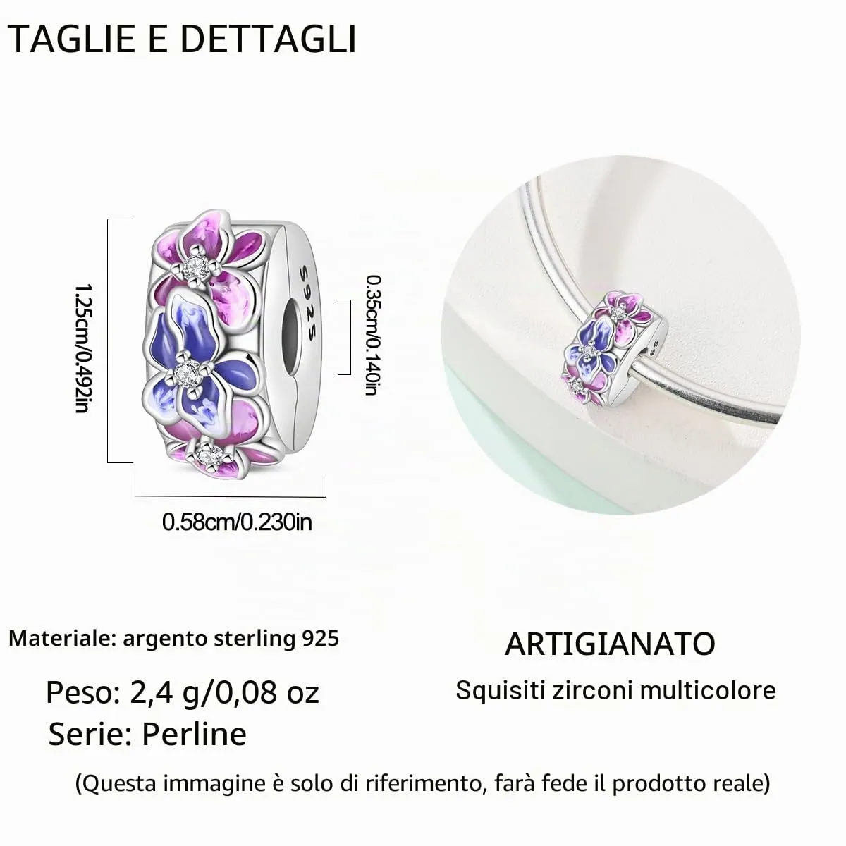 HappyStar charm argento 925 Clip Stopper Beads Charms Ciondolo perline Compatible donna bracciali (Con una perlina spaziale) - immagine 4